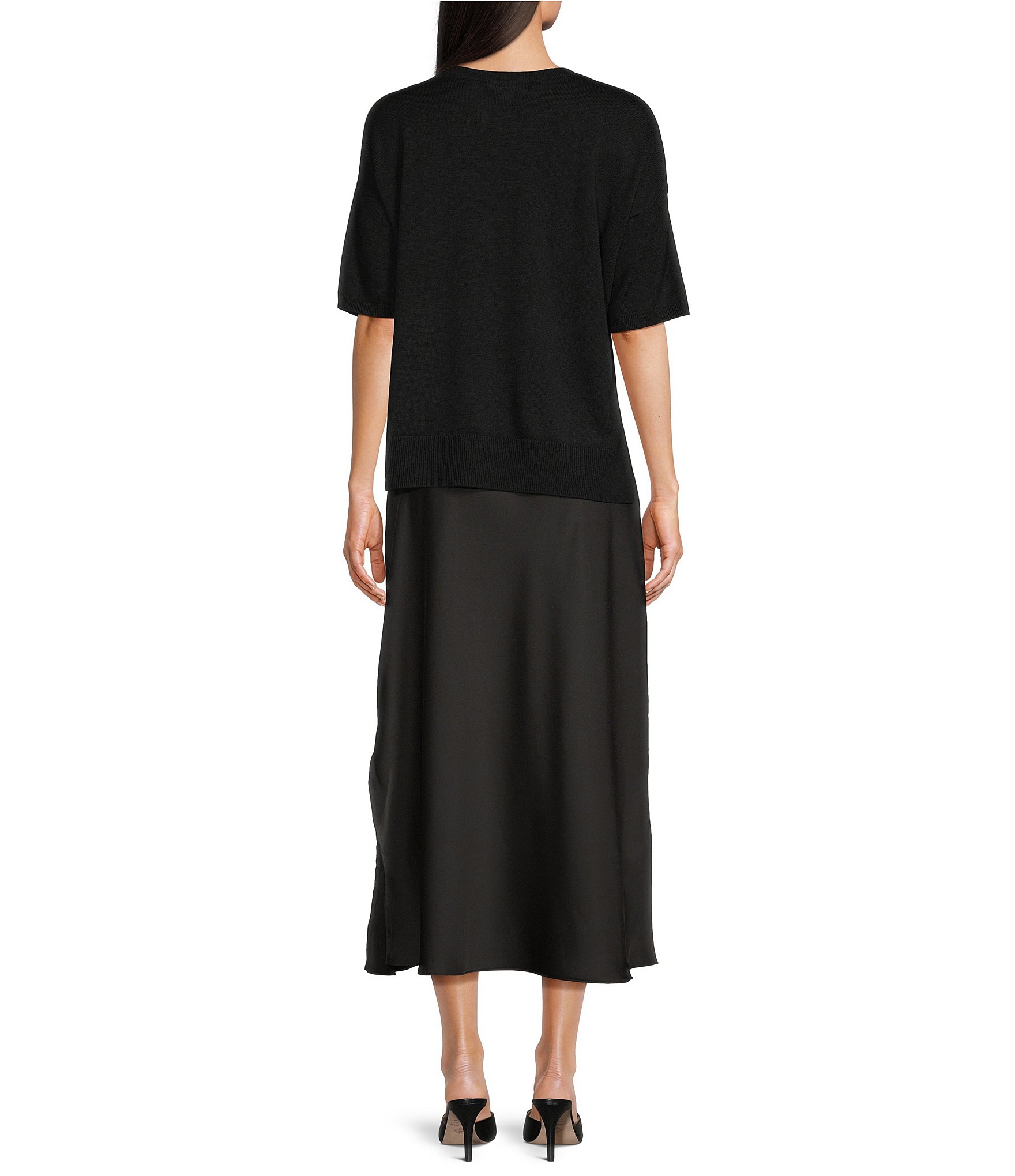Vince Camuto Crew Neckline Short Sleeve Sweater 2 Piece Slip Dress