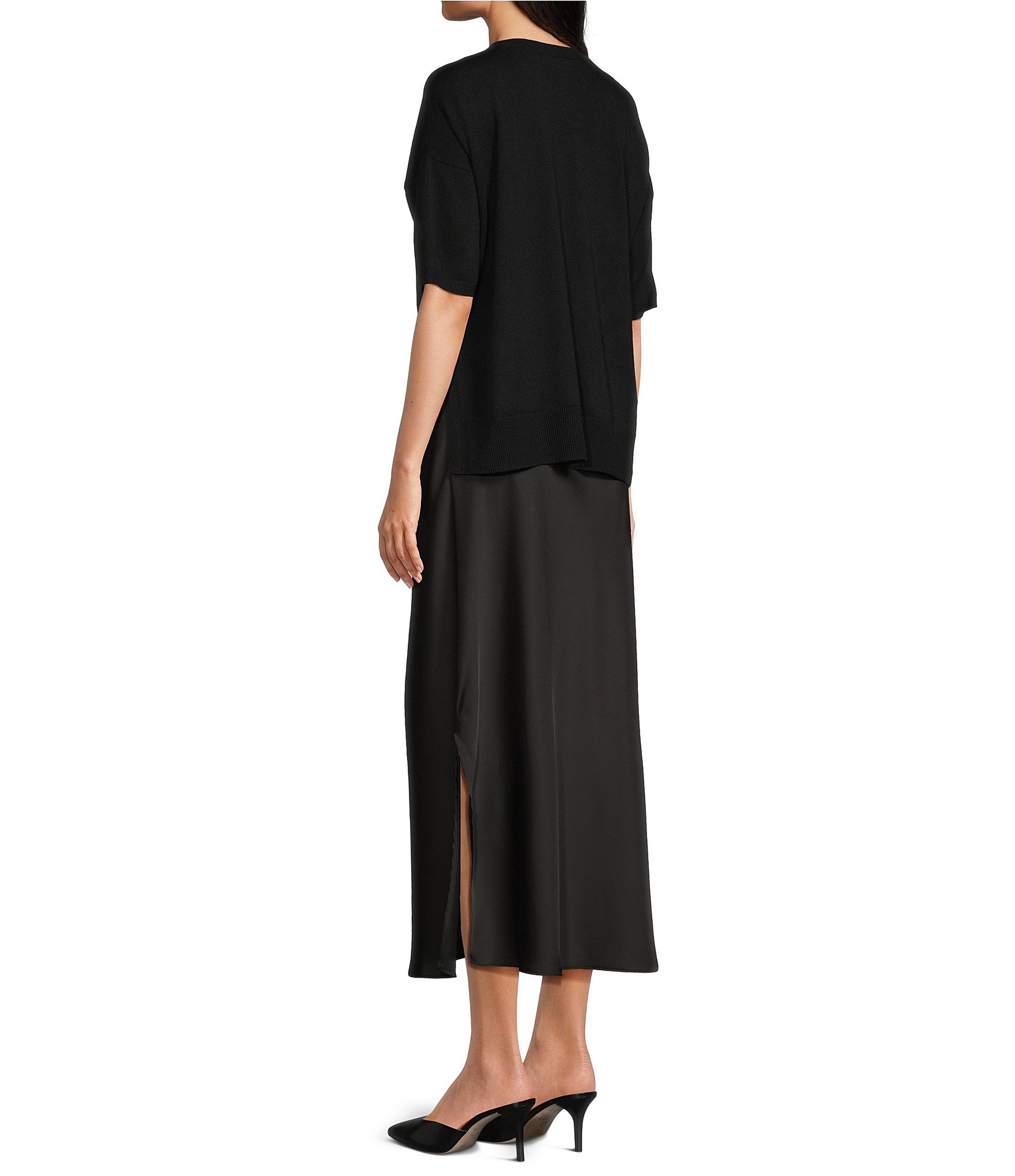 Vince Camuto Crew Neckline Short Sleeve Sweater 2 Piece Slip Dress