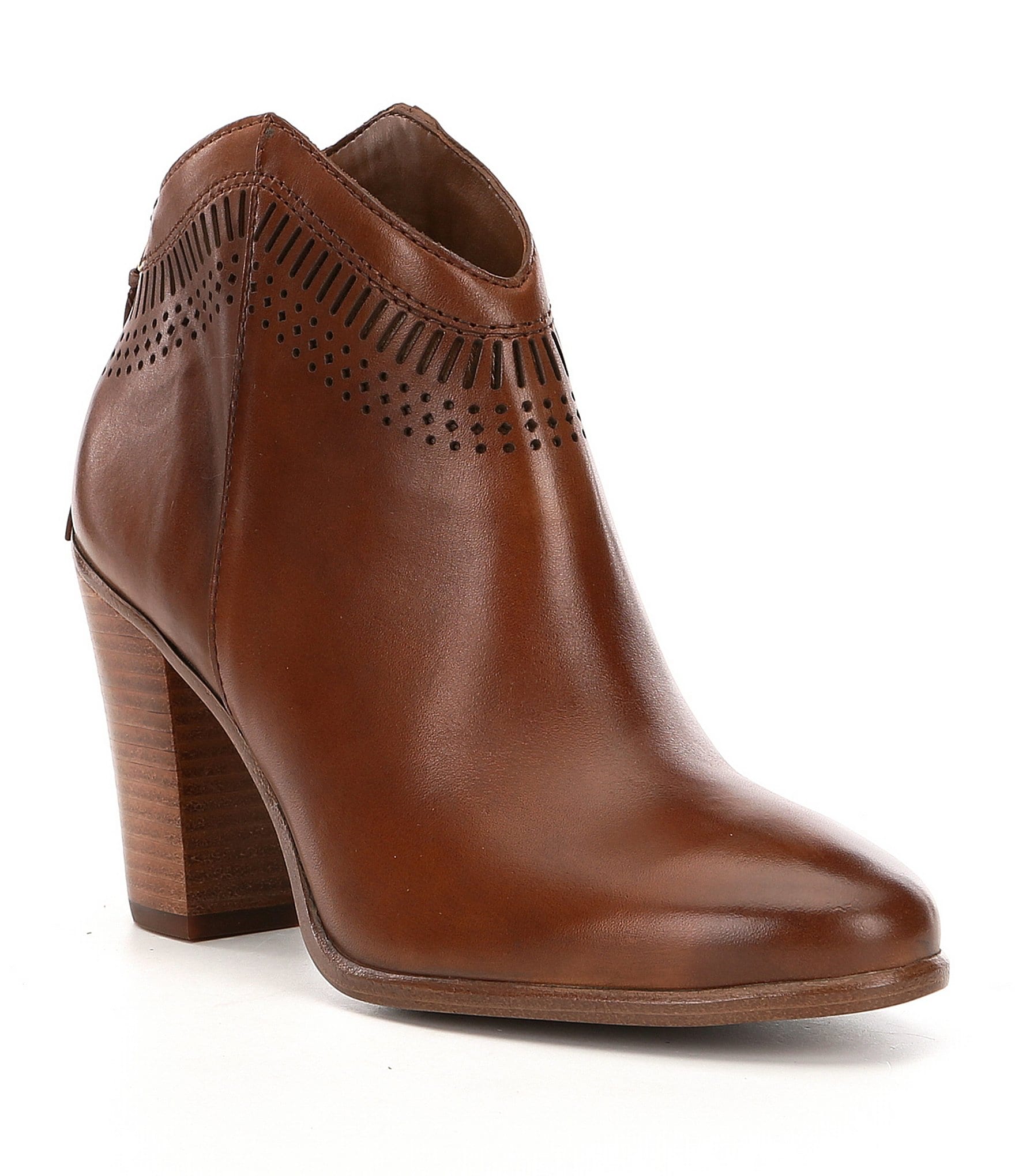Vince Camuto Fetter Laser Cut Stacked Heel Leather Booties | Dillards