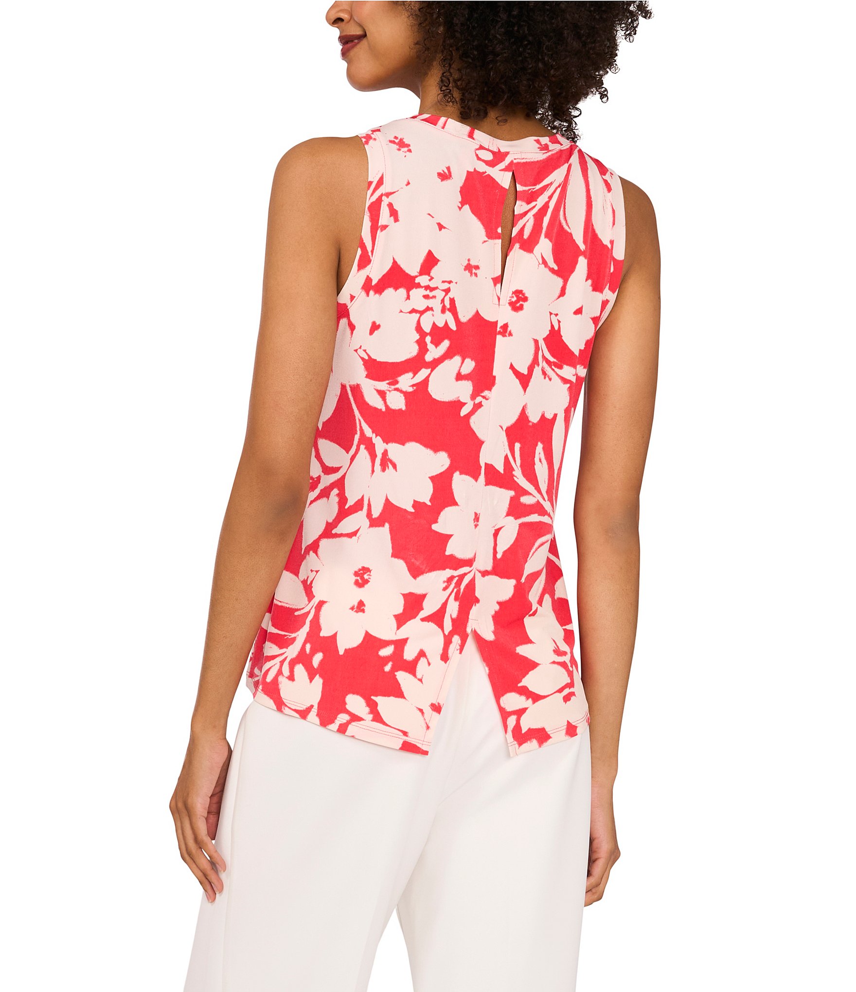 Vince Camuto Floral Print Round Neck Sleeveless Tank