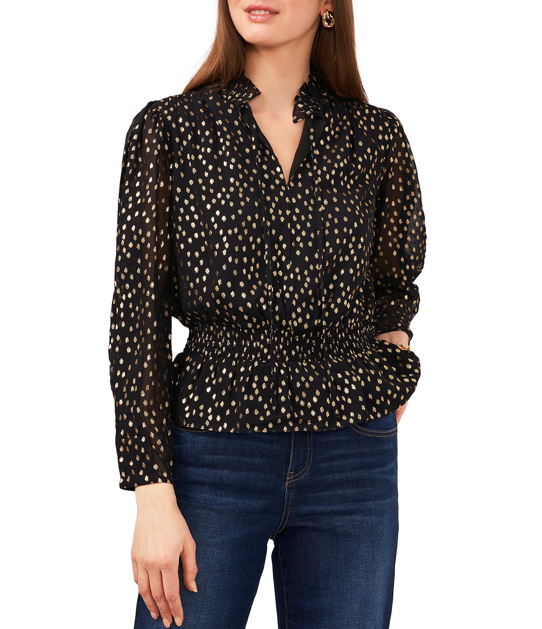 Dillards polka dot store blouse