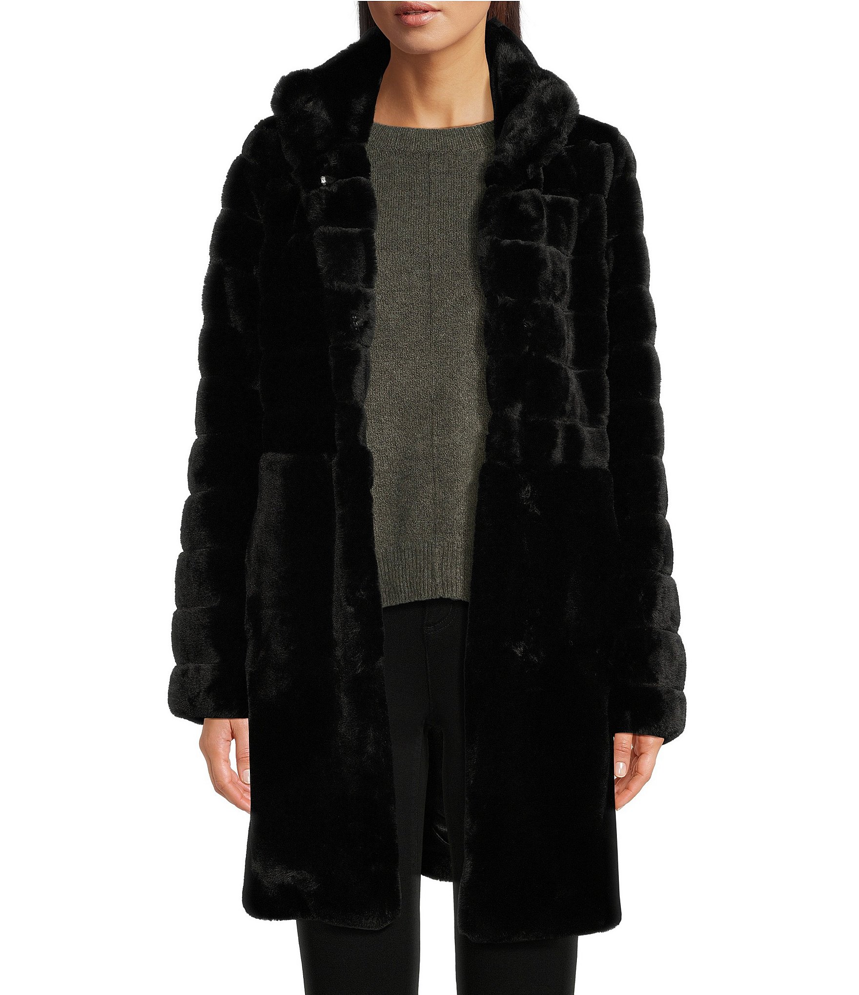 Vince Camuto Grooved Faux Fur Single Breasted Stand Collar Coat | Dillard's