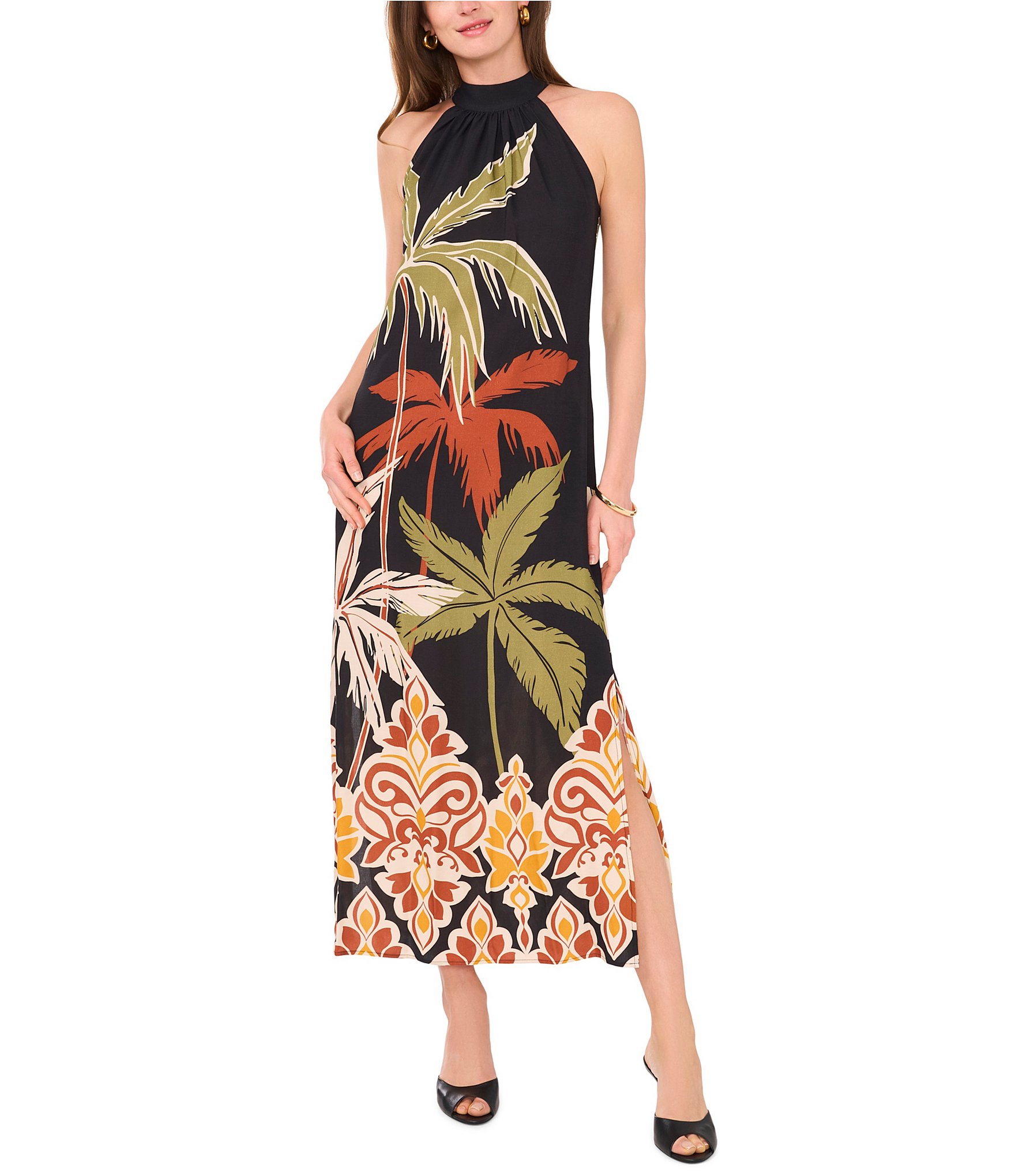 Vince Camuto Halter Neck Sleeveless Floral Dress | Dillard's