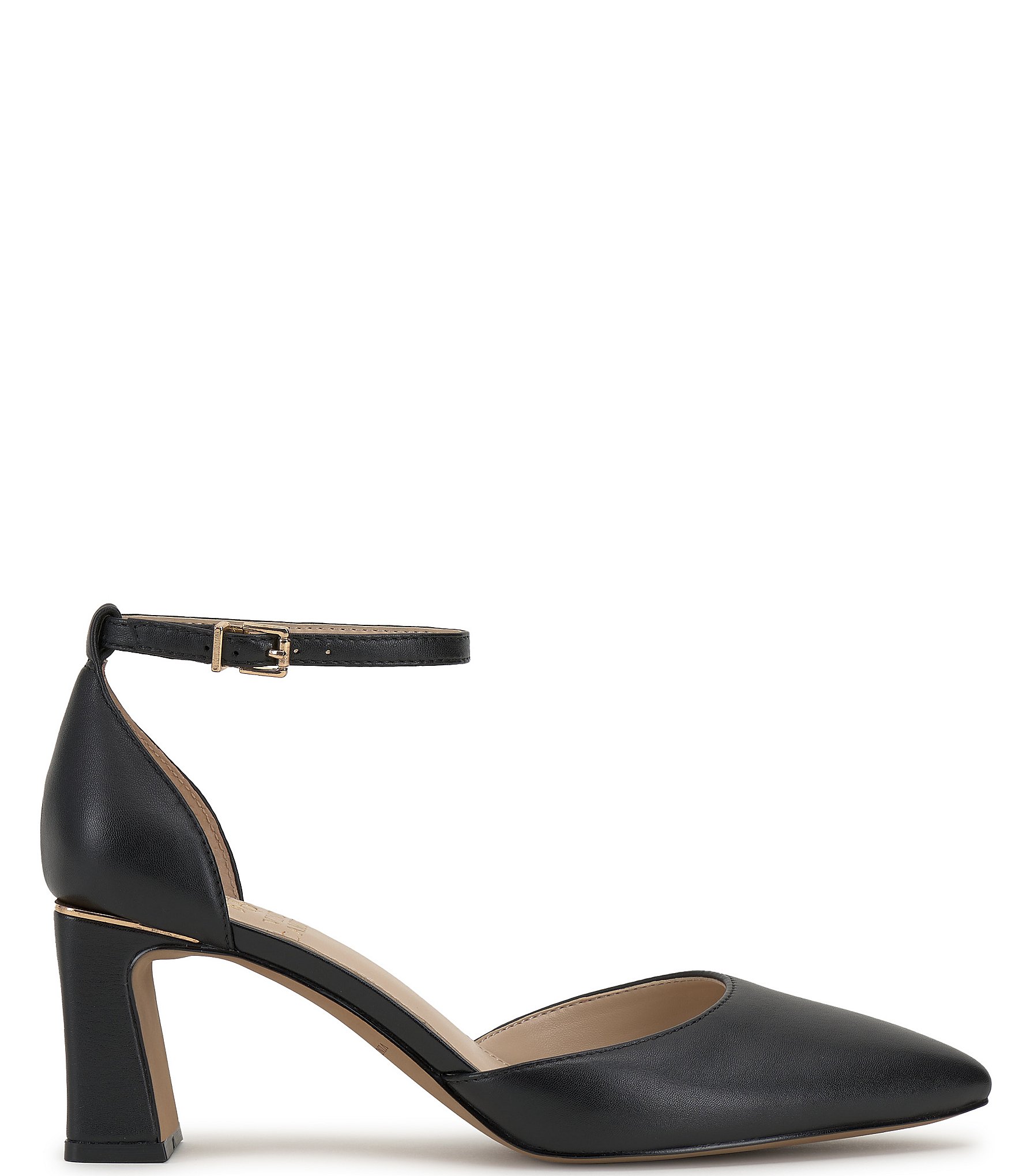 Vince Camuto Hendriy Leather Ankle Strap Block Heel Pumps