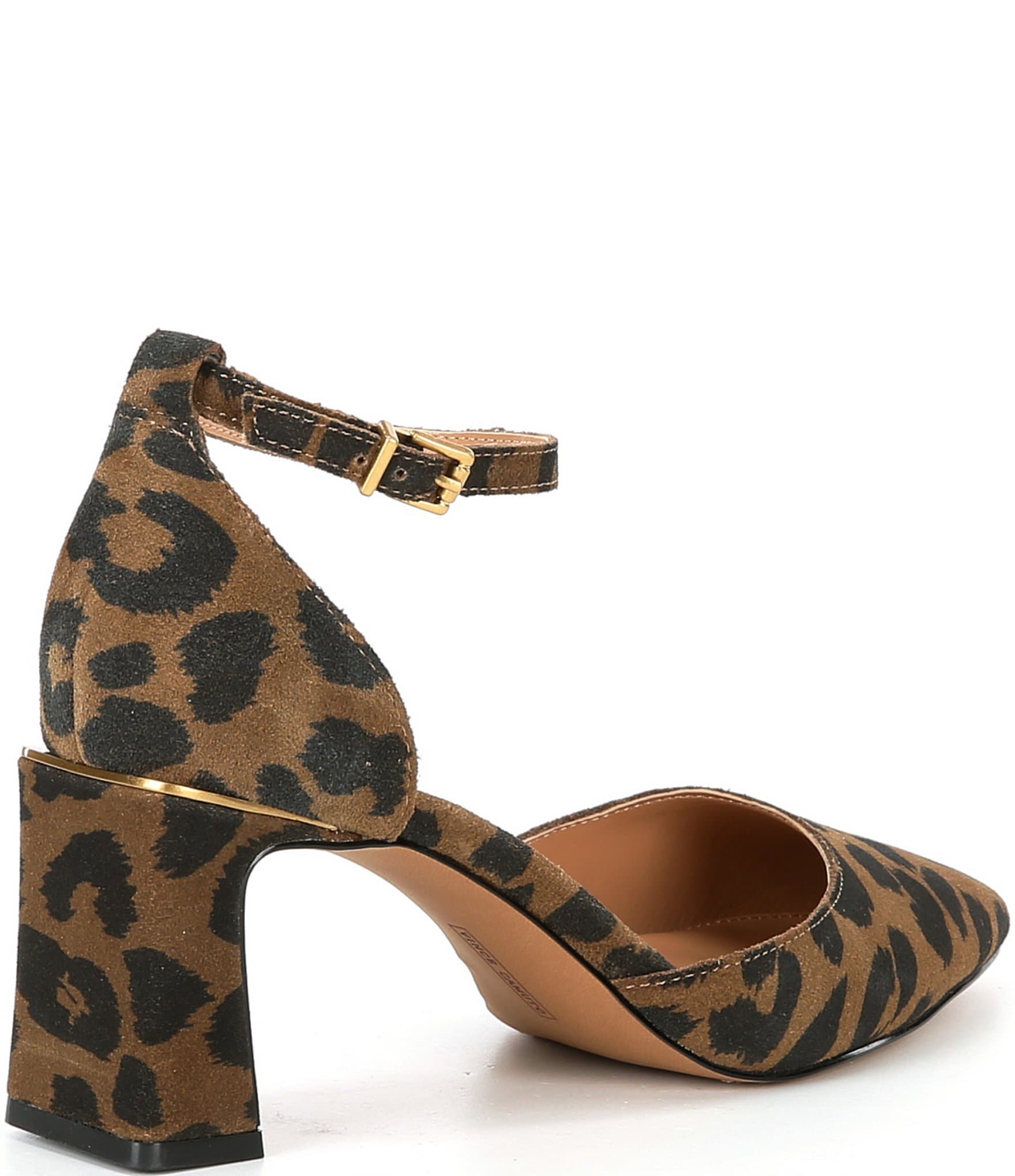 Vince Camuto Hendriy Leopard Leather Ankle Strap Block Heel Pumps