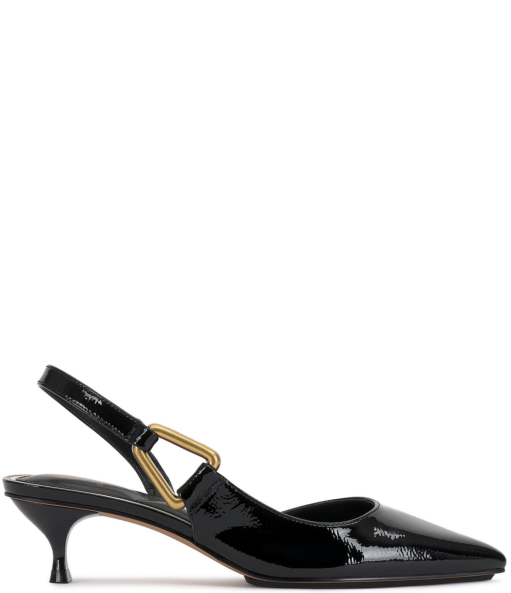Vince Camuto Inari Crinkle Patent Leather Hardware Slingback Kitten Heel Pumps