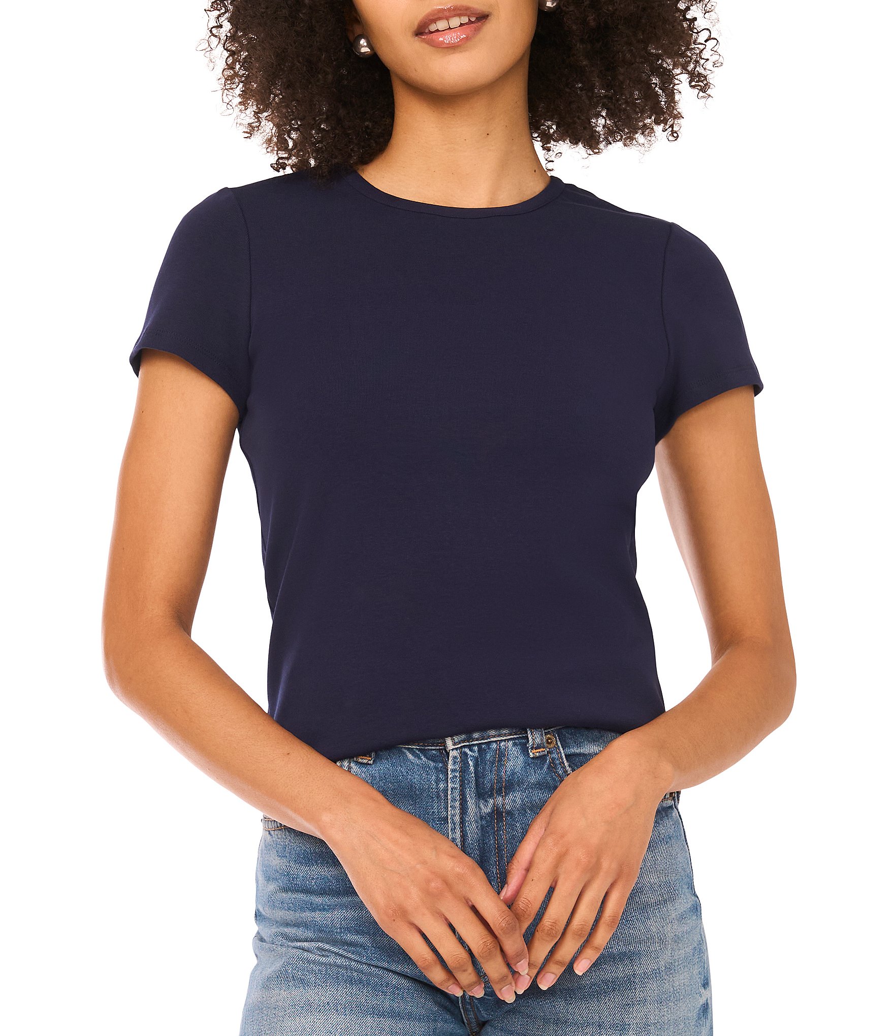 Vince Camuto Knit Back Vent Crew Neck Short Sleeve Tee