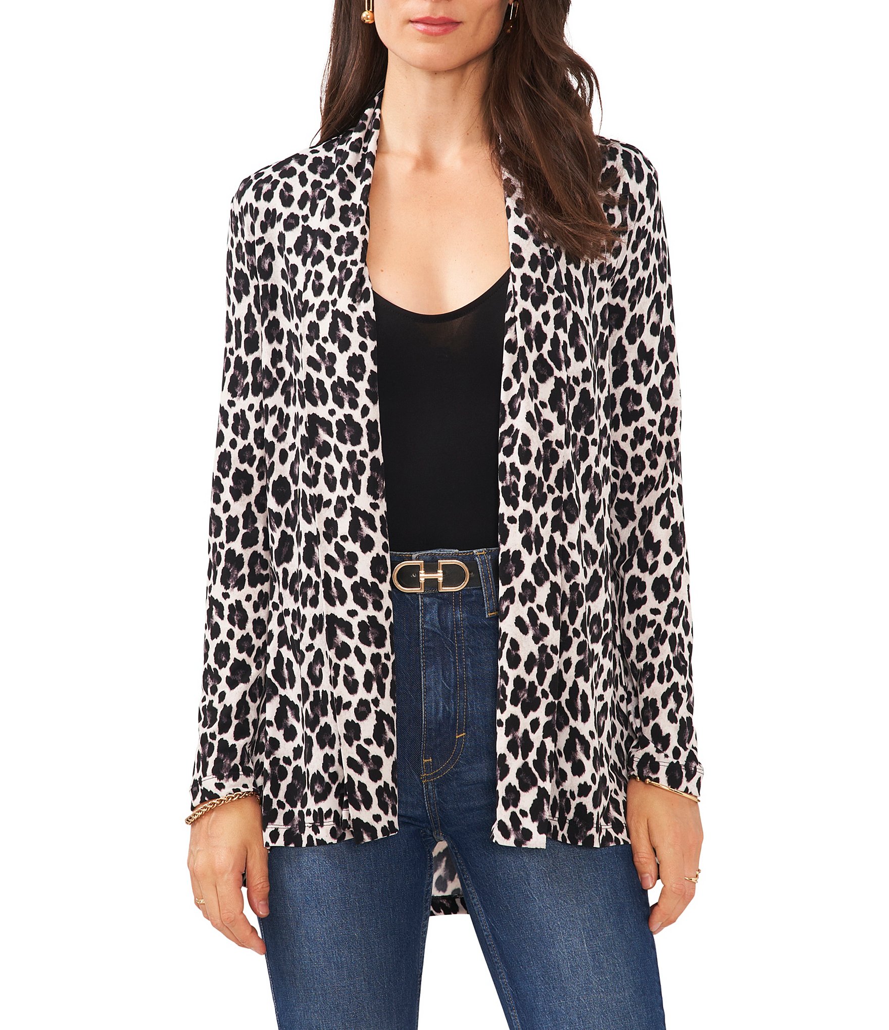 Vince Camuto Leopard Print Long Sleeve Knit Statement Tunic Cardigan ...