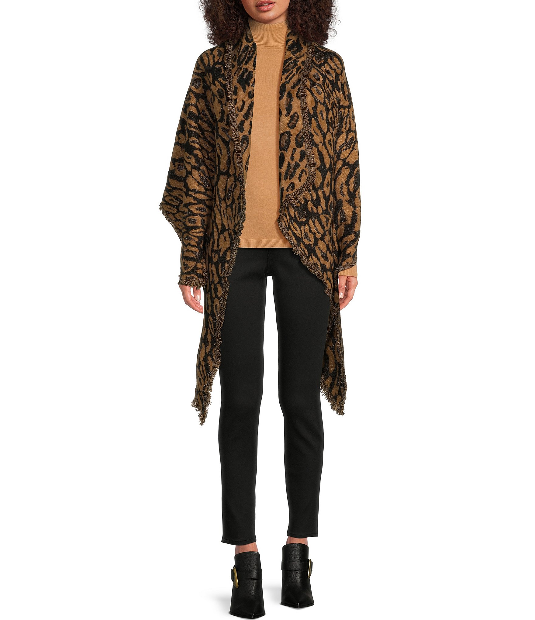 Vince Camuto Leopard Wrap With Fringe