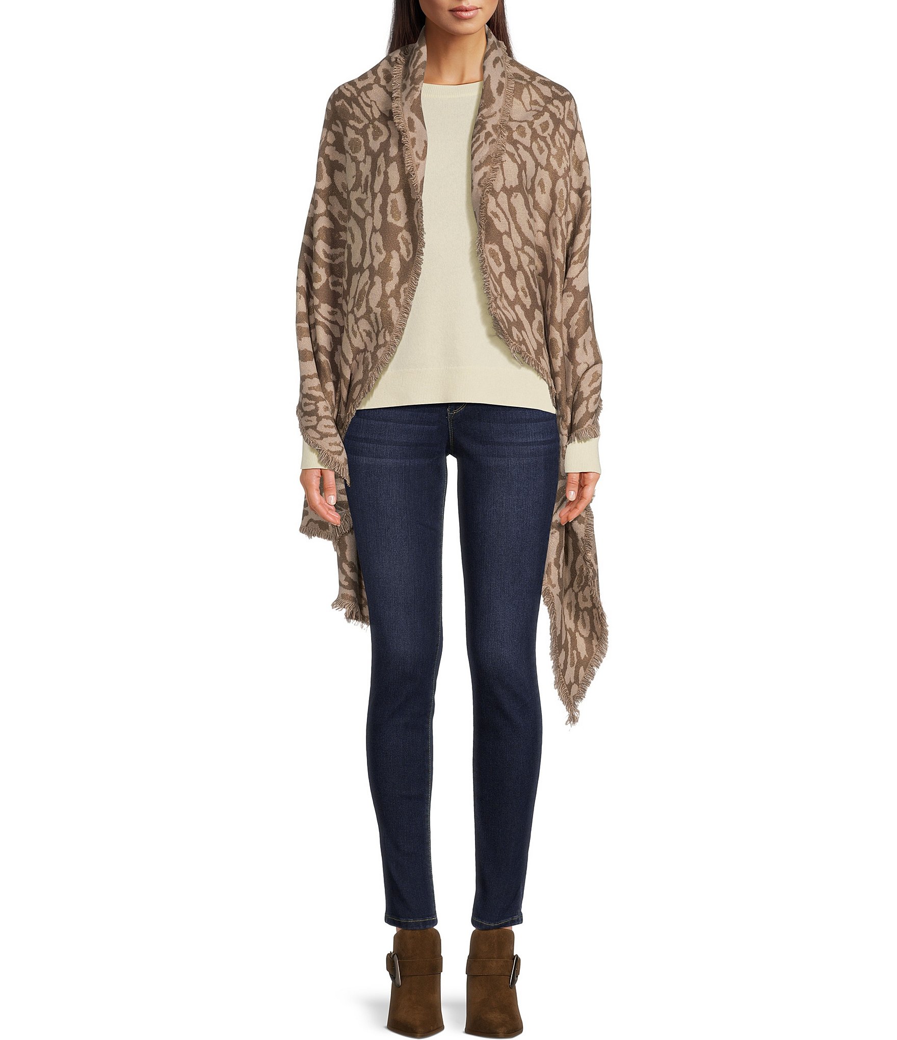 Vince Camuto Leopard Wrap With Fringe