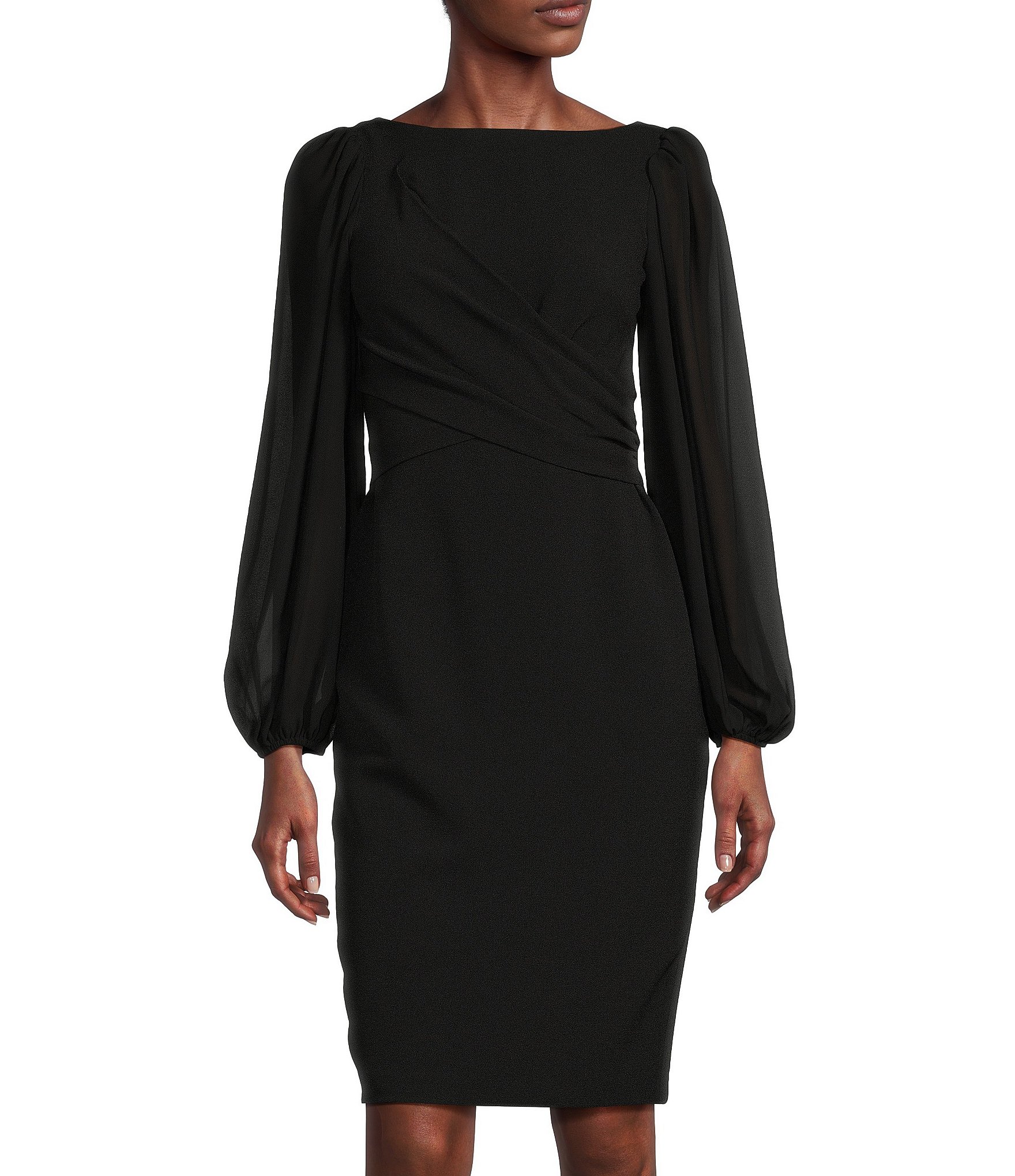 Vince Camuto Long Chiffon Sleeve Crew Neck V-Back Dress | Dillard's