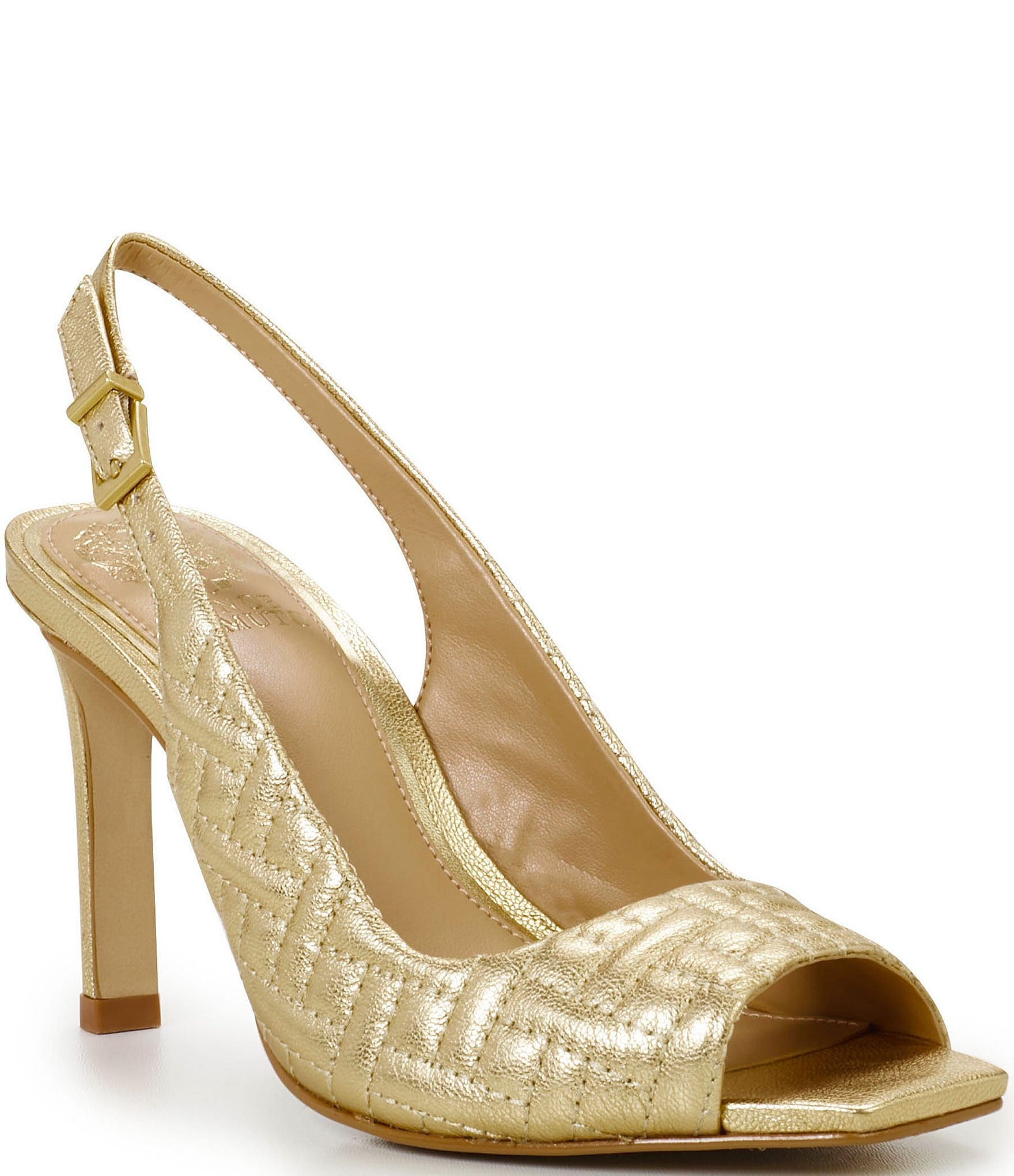 Vince Camuto Lyndon Quilted Metallic Leather Peep Toe Slingback Sandals |  Dillard's