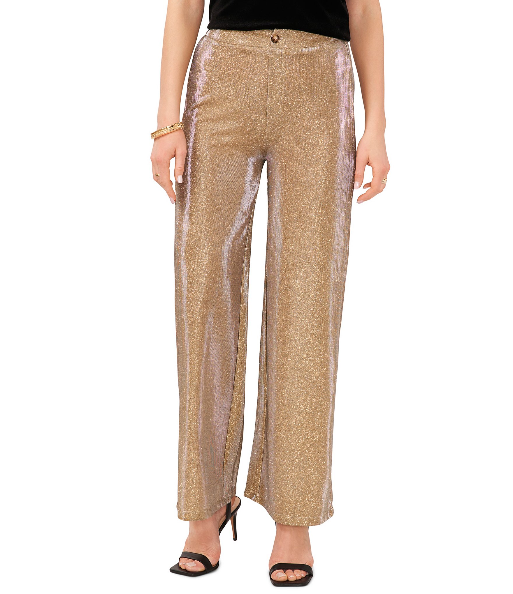 Αγορά AliExpress | 2023 Black Gold Glitter High Waist Wide Leg Sequin Pants  for Women Bling Full Length Sparkling Flared Trousers Party Club Wear