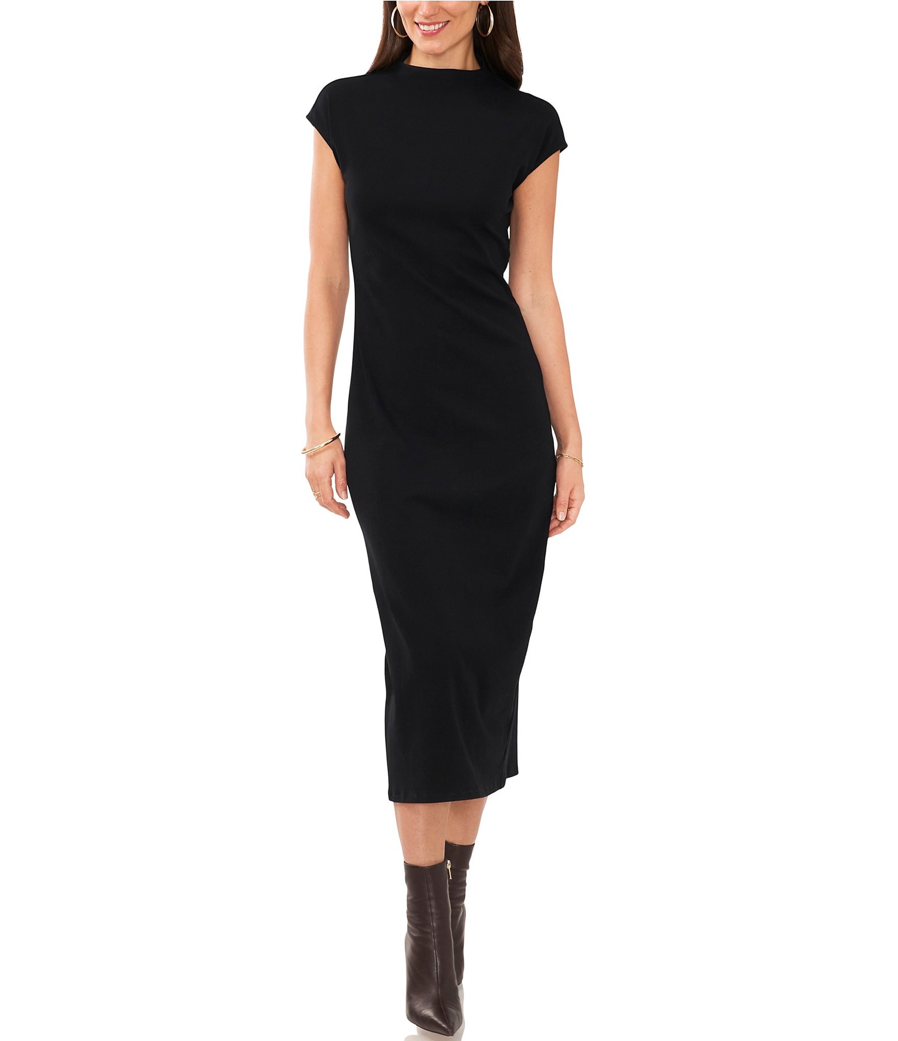 Vince Camuto Mock Neck Cap Sleeve Ribbed Knit Midi Sheath Dress Dillards 1233