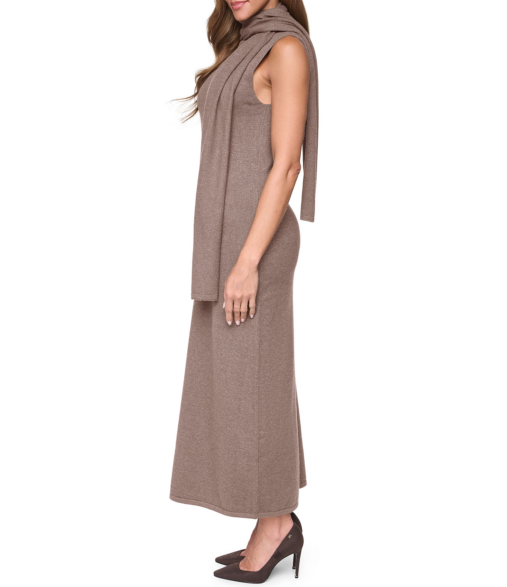 Vince Camuto Mock Neck Scarf Maxi Dress