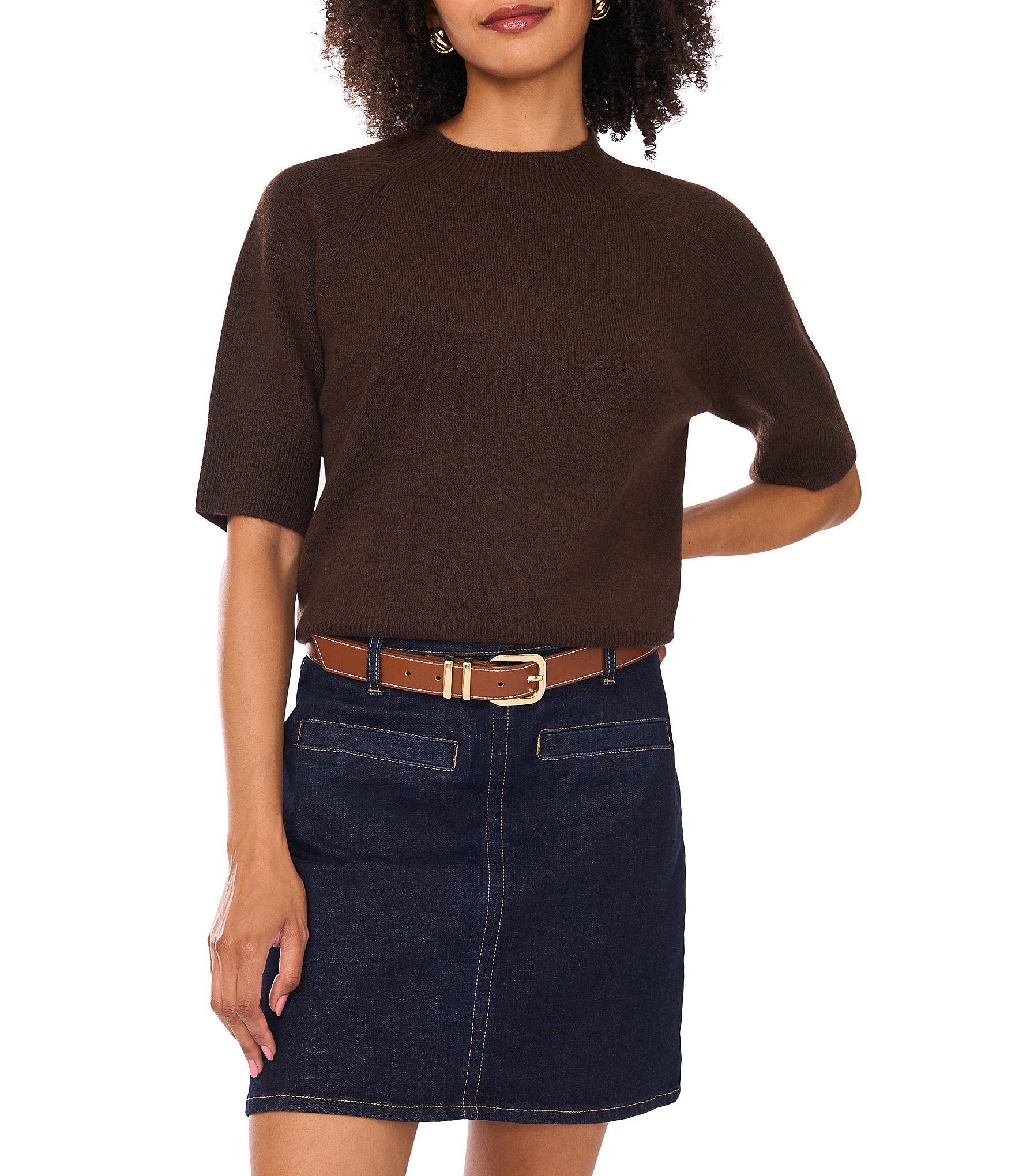 Vince Camuto Mock Neck Short Sleeve Sweater