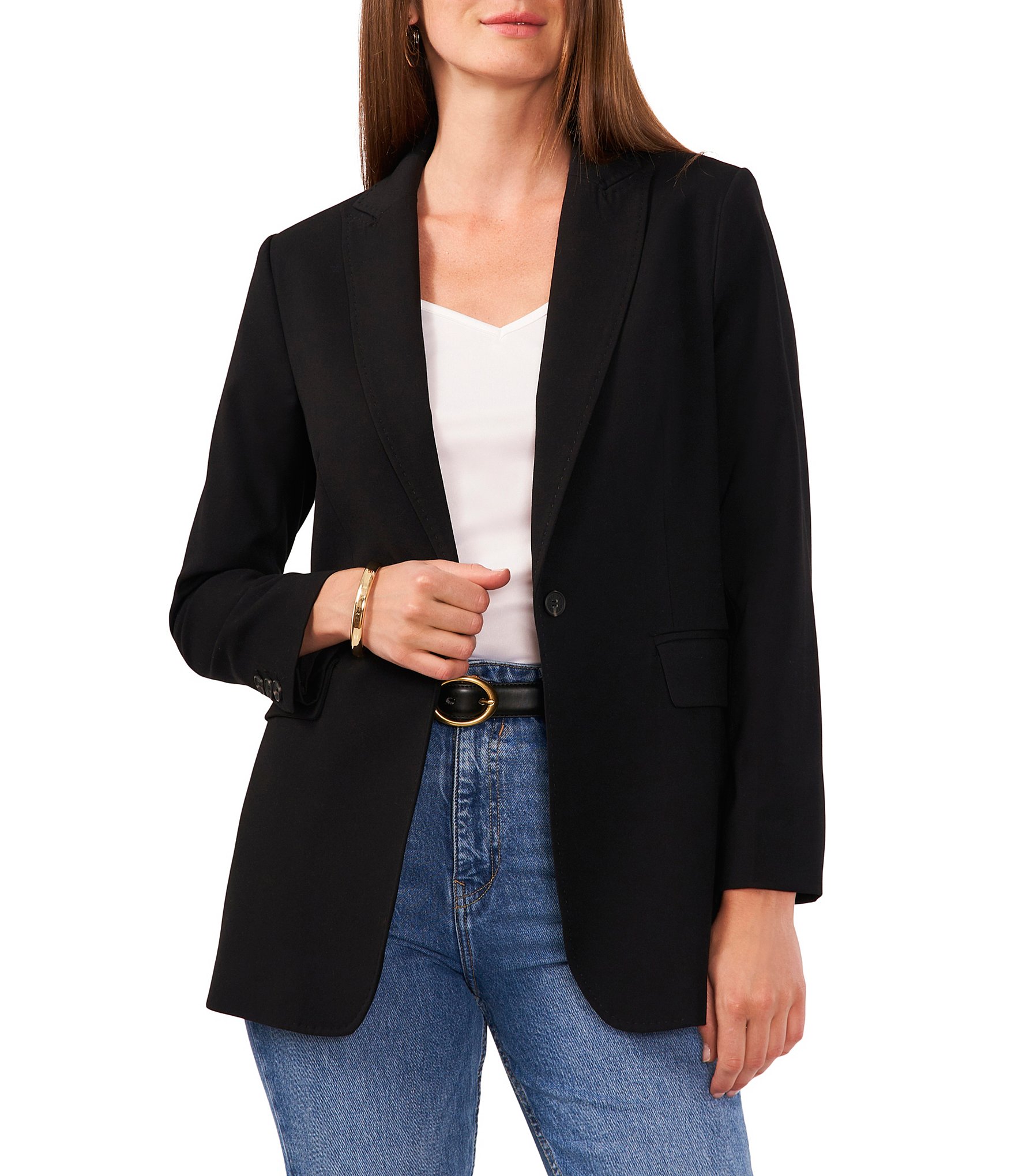 1. STATE Long Sleeve Notch Lapel Single Button Front Pocketed