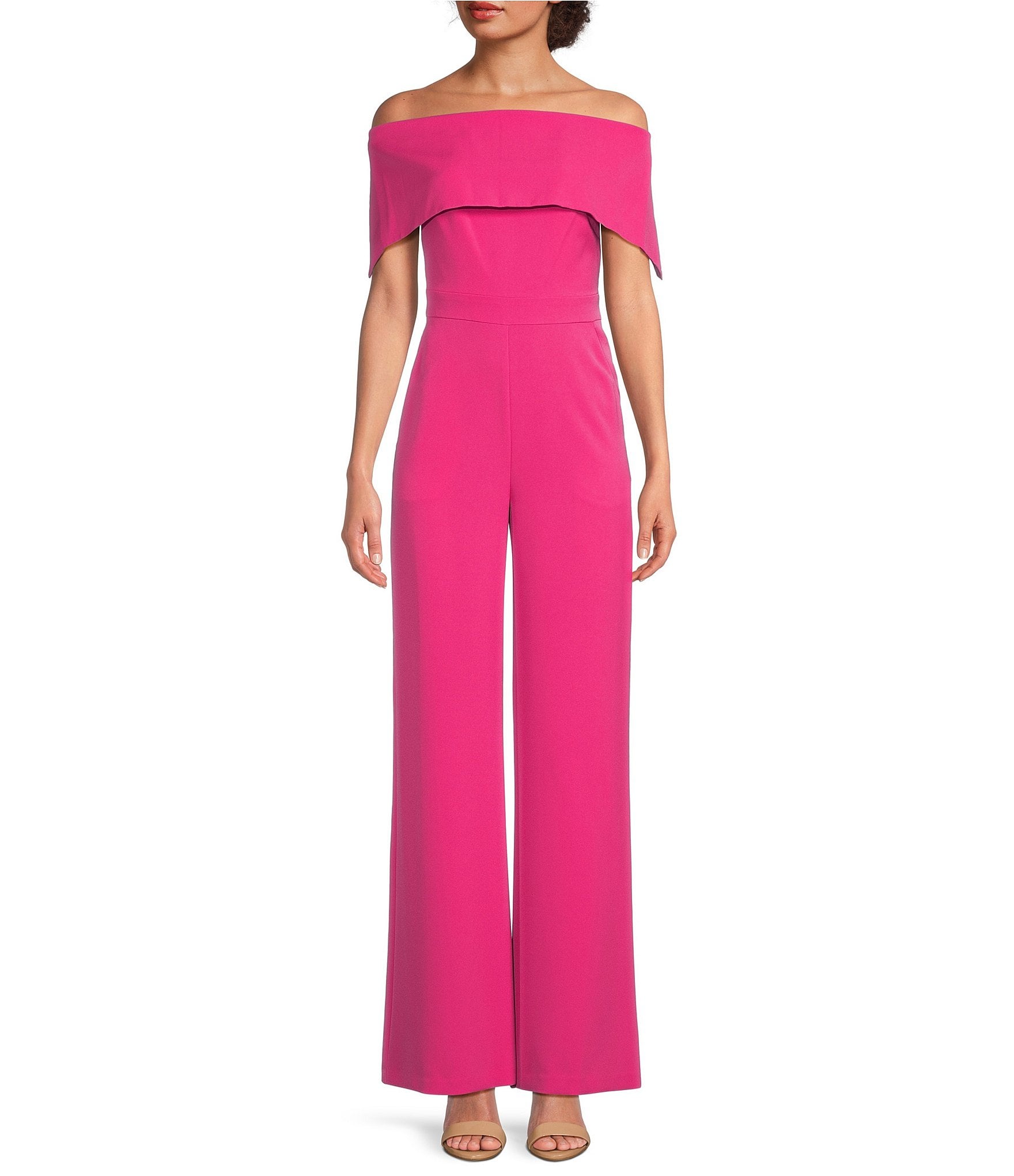 Vince Camuto Womens Off The Shoulder Wide Leg Jumpsuit Pink 10