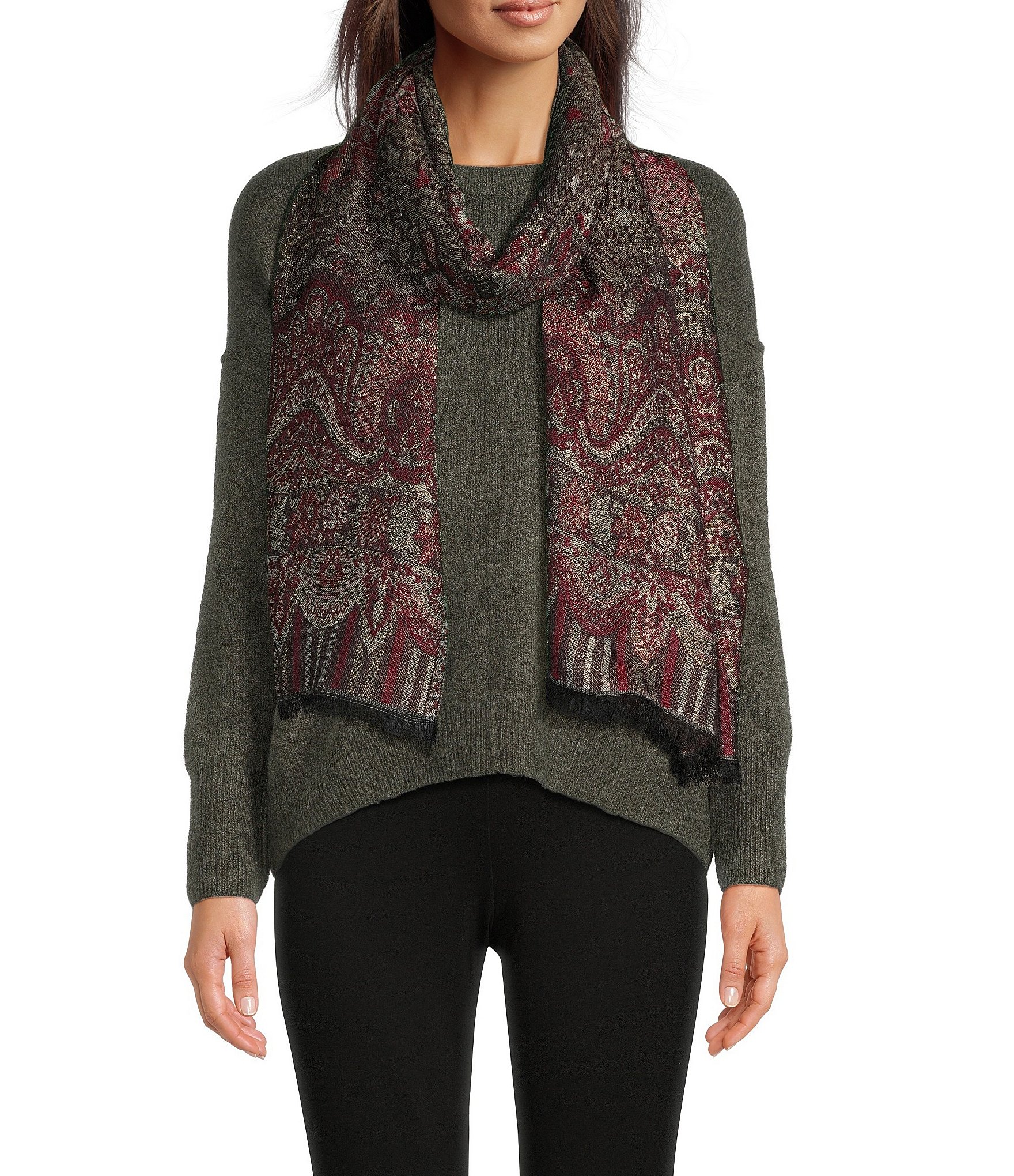 Vince Camuto Paisley Border Metallic Scarf Wrap