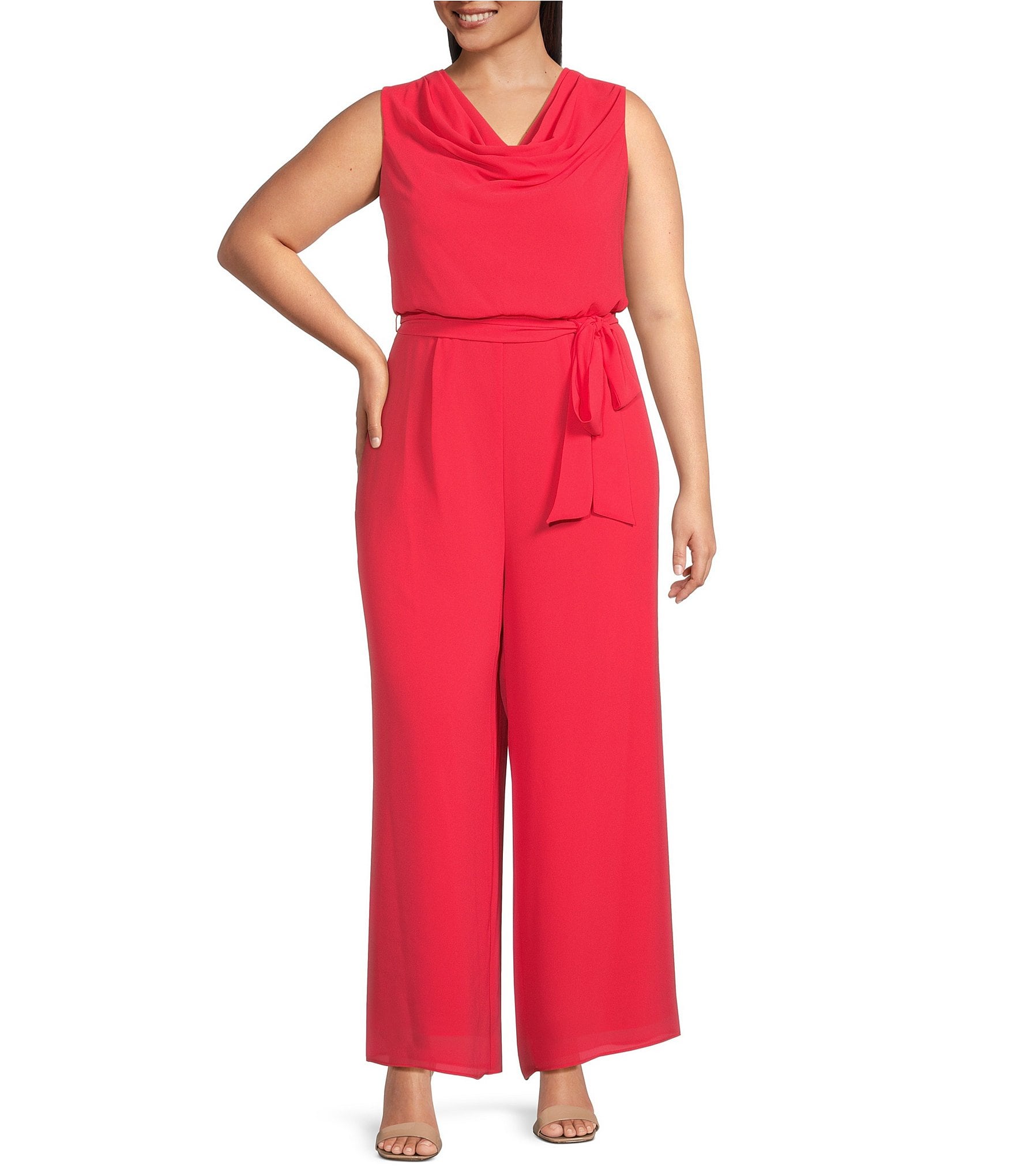 Plus Size Spicy Red Halter Neck Jumpsuit | Pink Me Blue