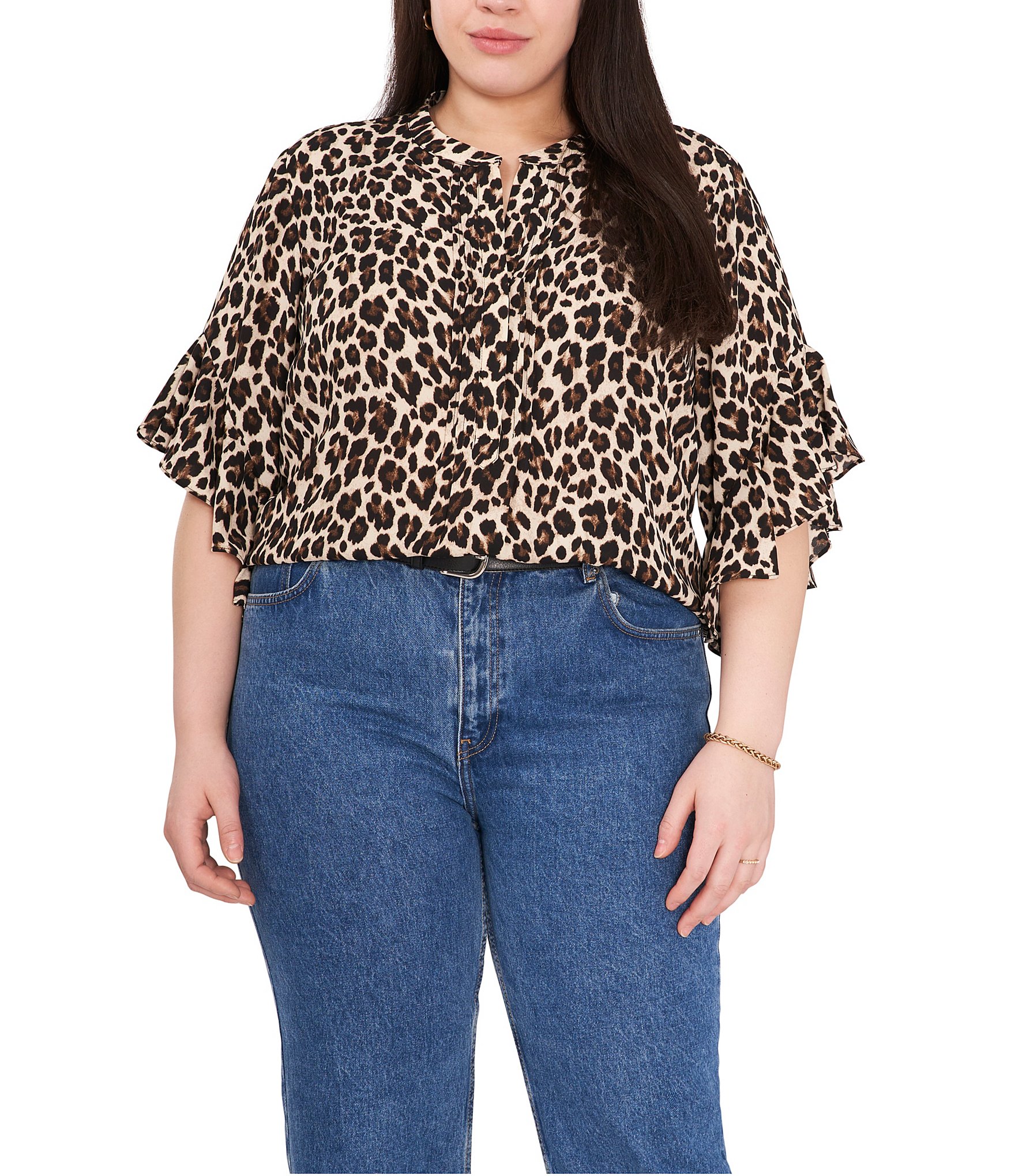 vince-camuto-plus-size-leopard-print-ruffle-sleeve-henley-blouse