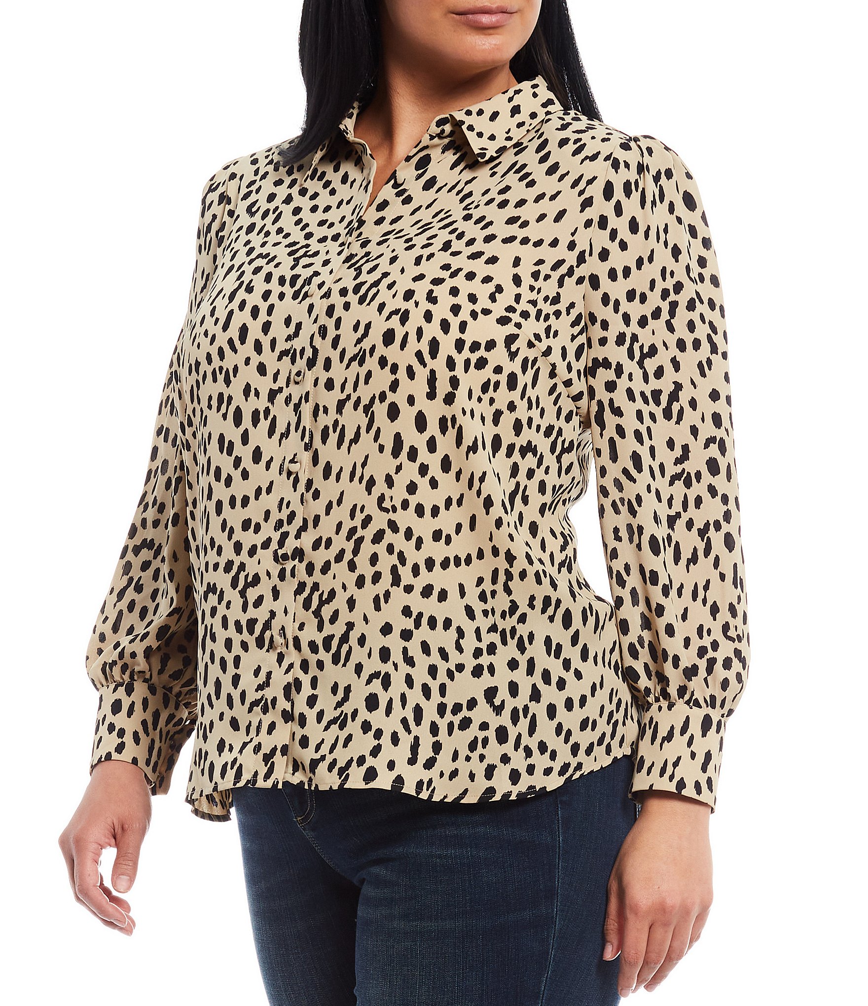 Vince Camuto Plus Size Point Collar Long Sleeve Leopard Print Button ...