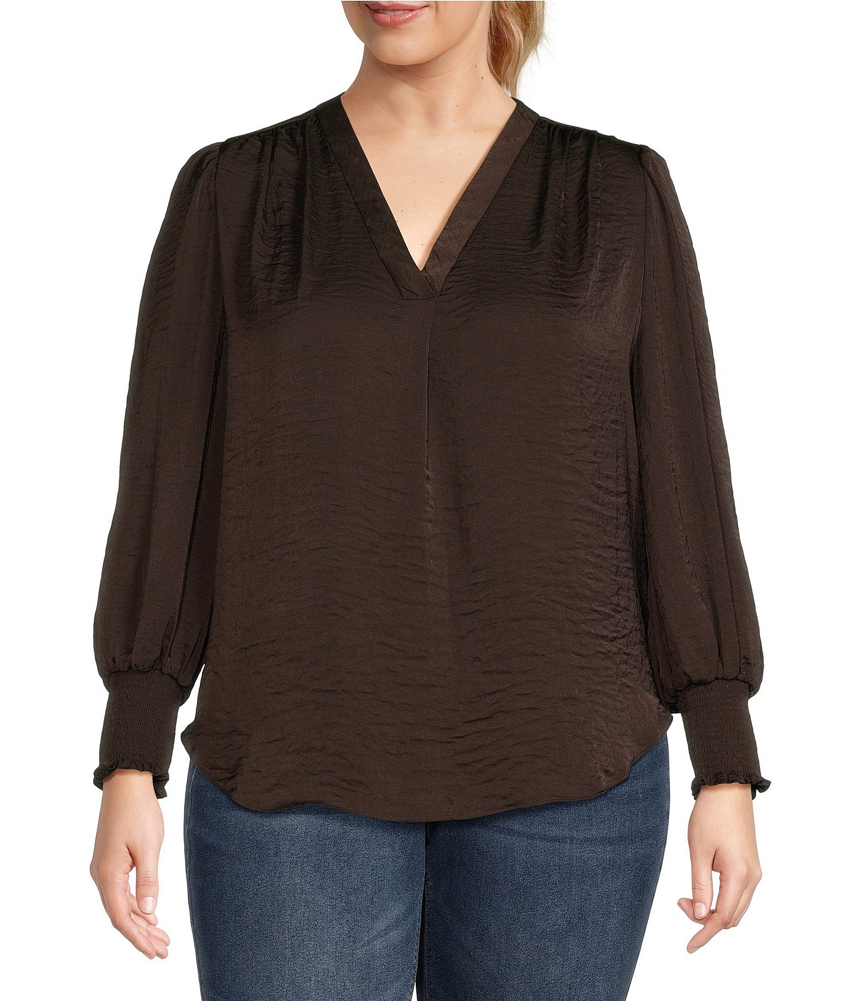 Vince Camuto ヴィンス V-Neck Combo Long Sleeve Blouse レディース