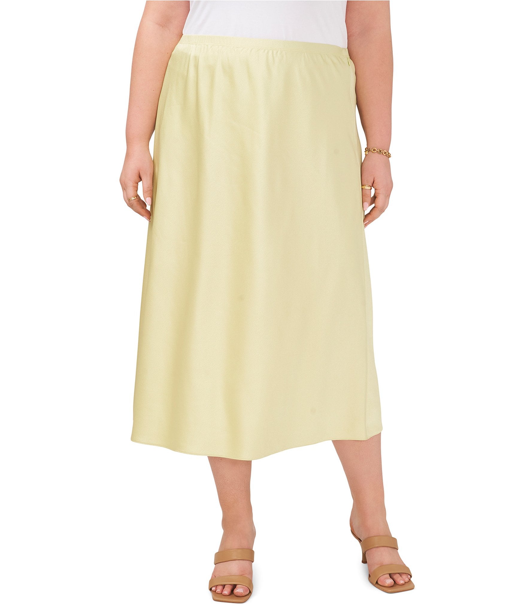 Vince Camuto Plus Size Satin A Line Midi Skirt Dillard s