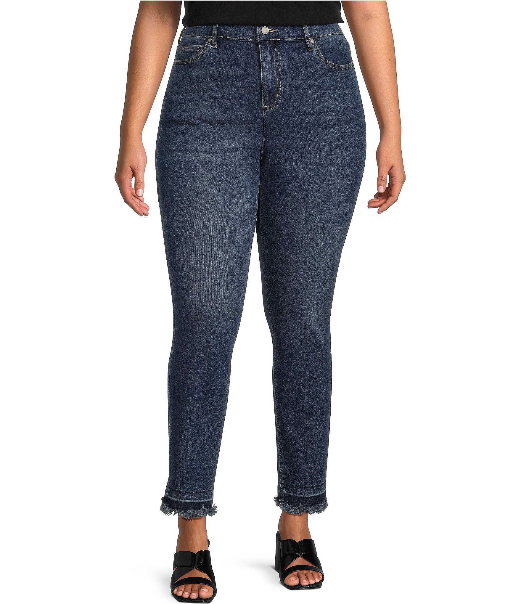 Vince Camuto Plus Size Skinny Blue Denim Frayed Hem Jeans | Dillard's