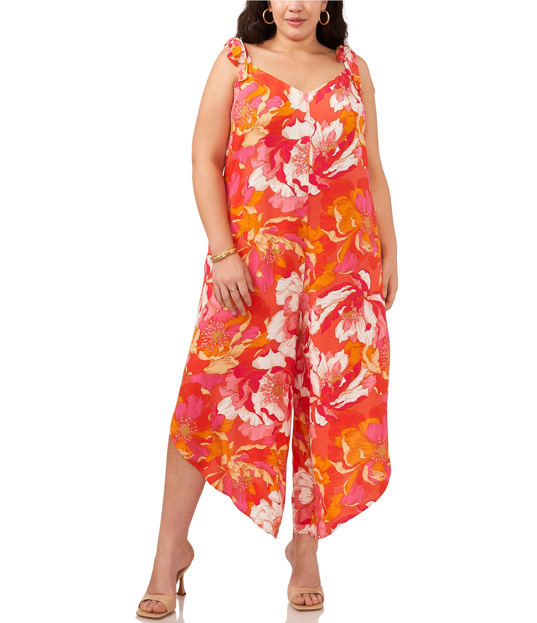 Vince Camuto Plus Size V Neck Sleeveless Floral Jumpsuit | Dillard's