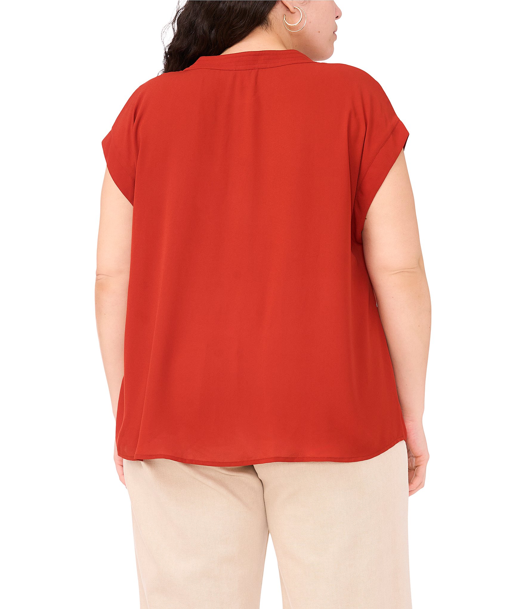 Vince Camuto Plus Size Woven V-Neck Short Sleeve Blouse