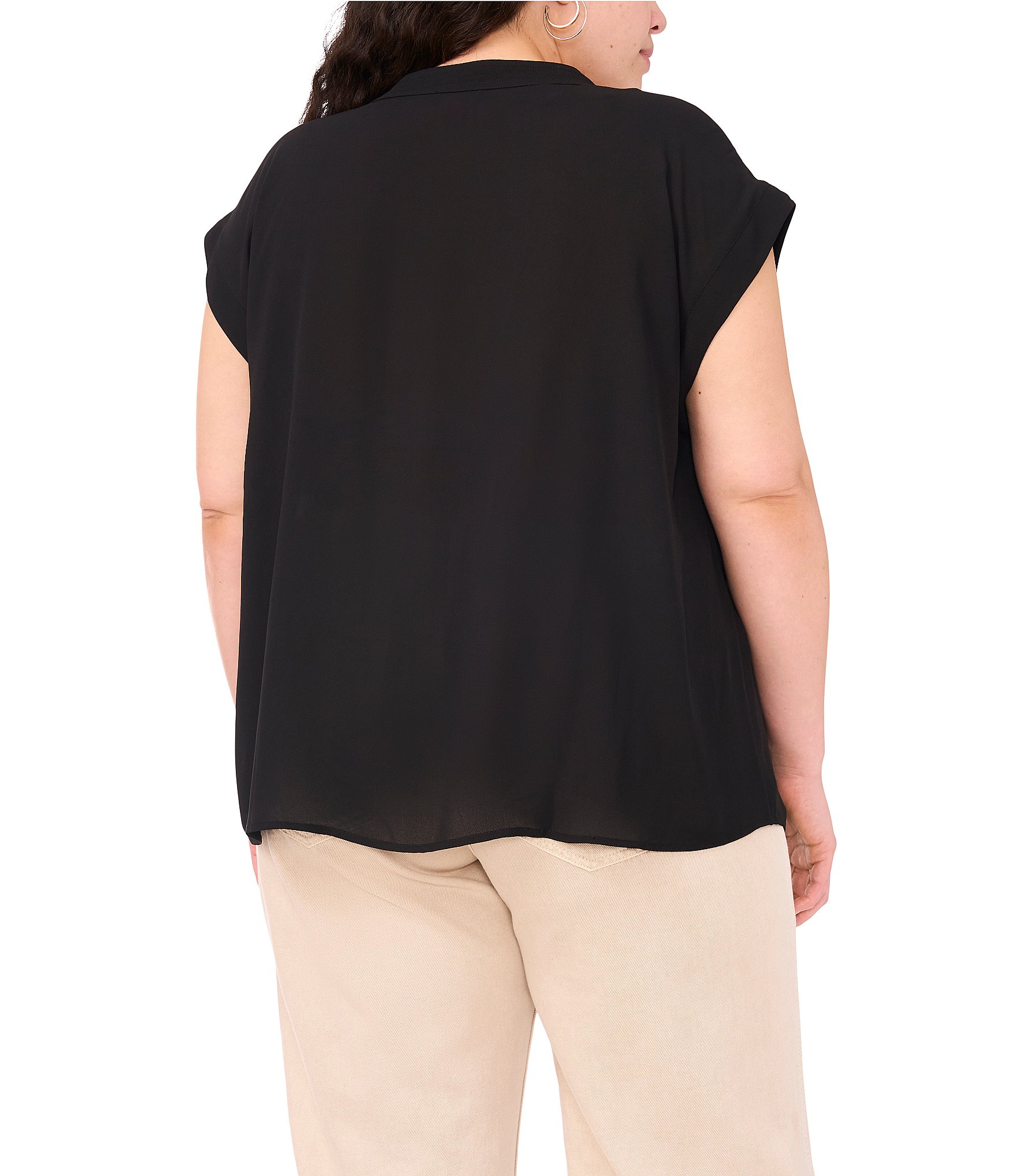 Vince Camuto Plus Size Woven V-Neck Short Sleeve Blouse