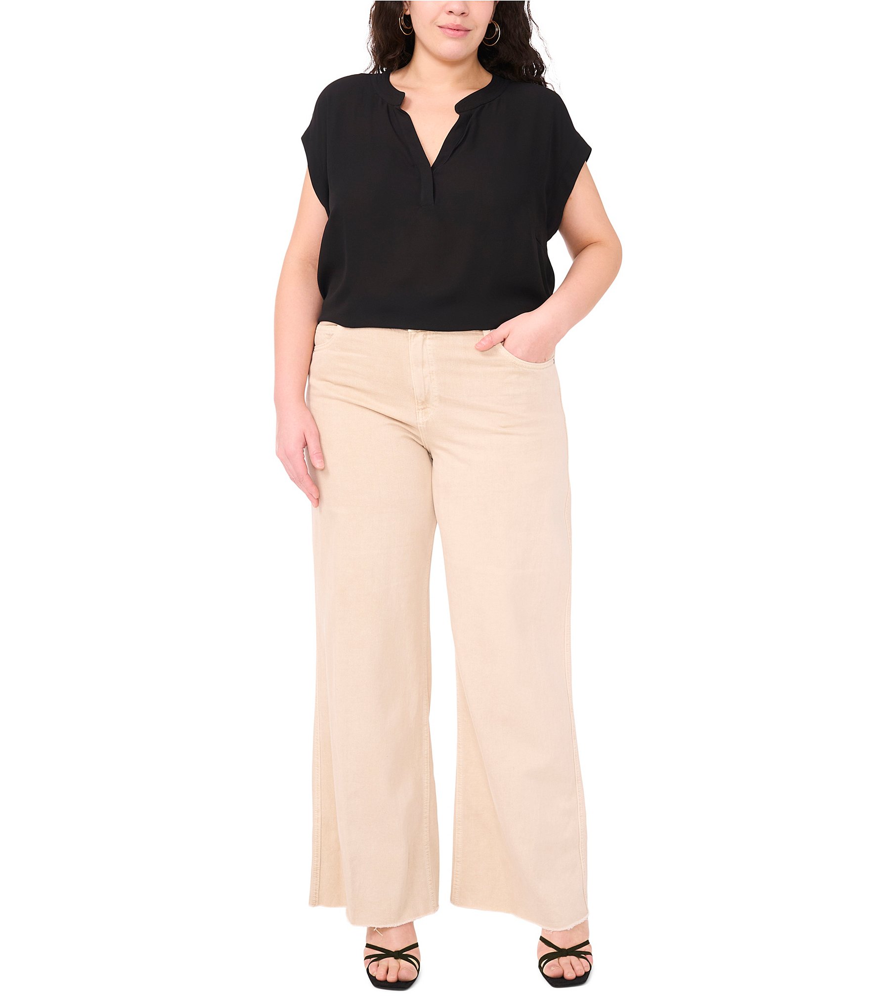 Vince Camuto Plus Size Woven V-Neck Short Sleeve Blouse