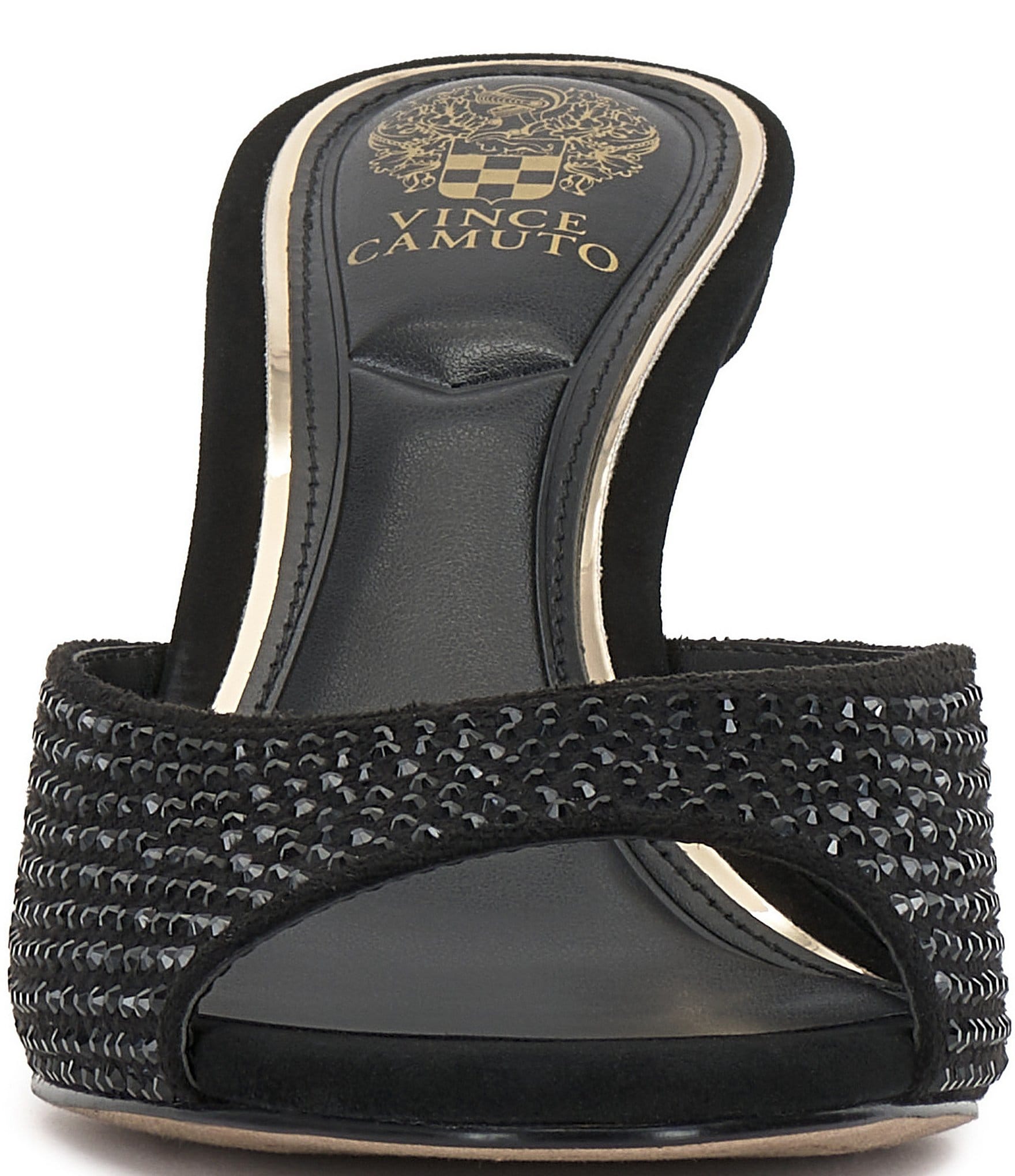 Vince Camuto Prynn Embellished Microsuede Peep Toe Dress Slide Sandals