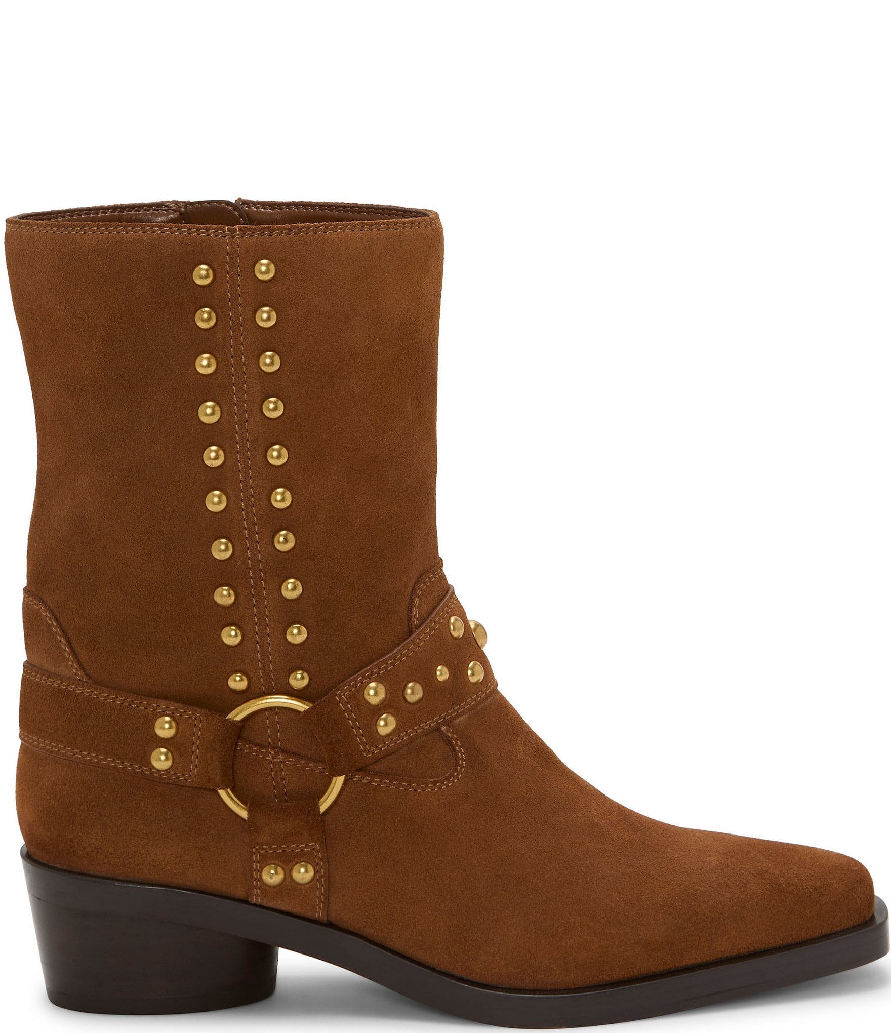 Vince Camuto Roista Suede O-Ring Harness Hardware Studded Moto Booties