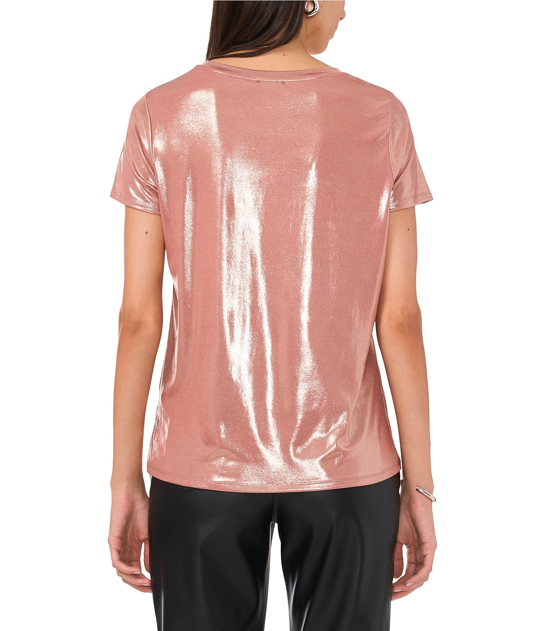 Vince Camuto Satin Jersey Crew Neck Short Sleeve Blouse