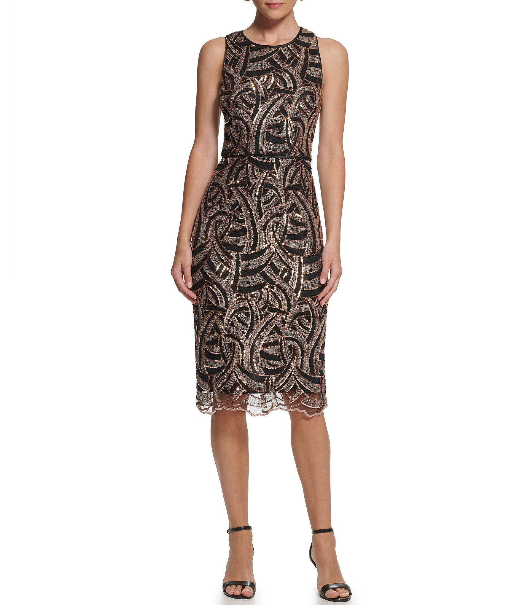 Vince Camuto Sequin Crew Neck Sleeveless Sheath Dress | Dillard's