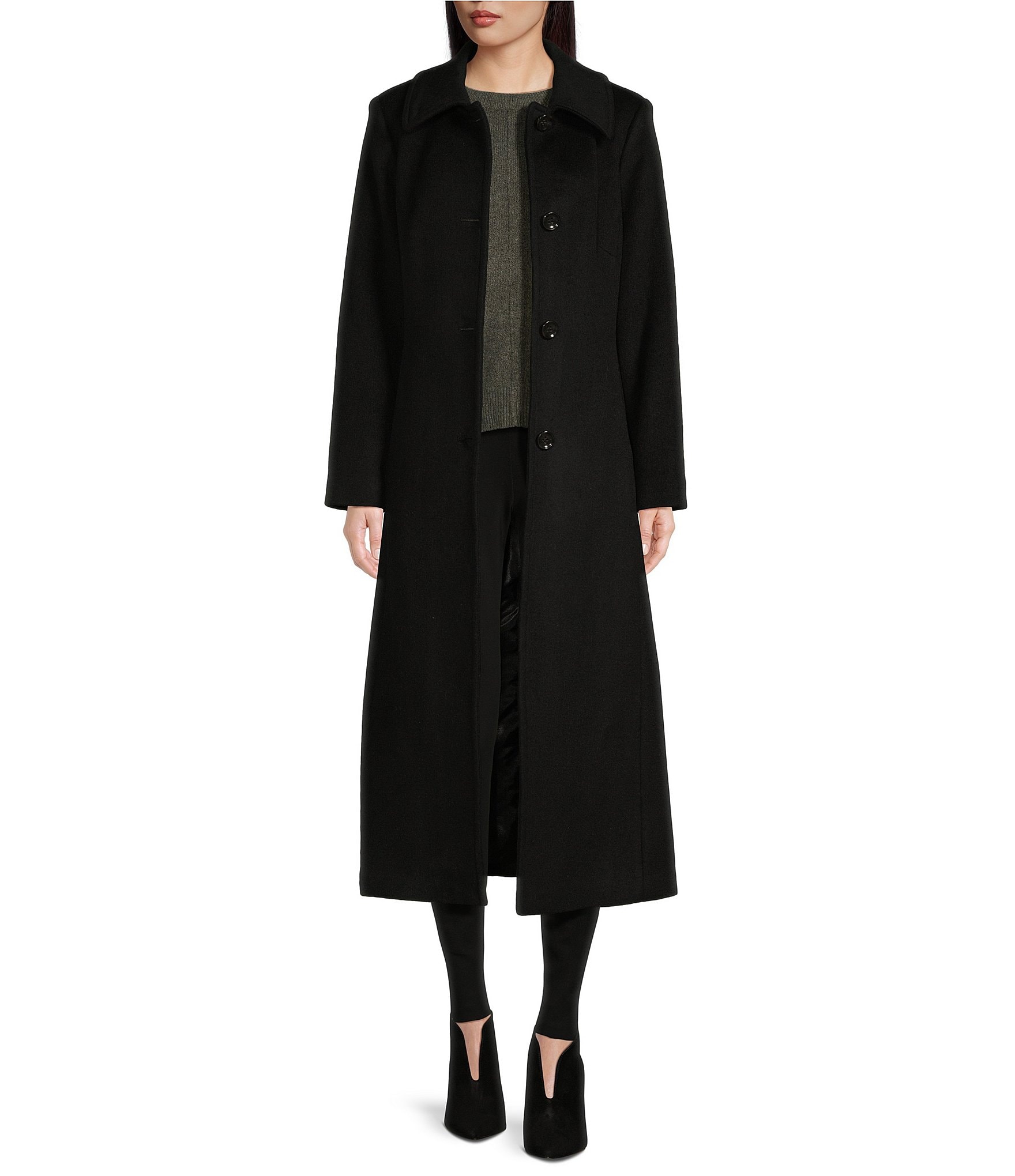 Vince Camuto Single Breasted Point Collar Button Front Maxi Wool Coat ...