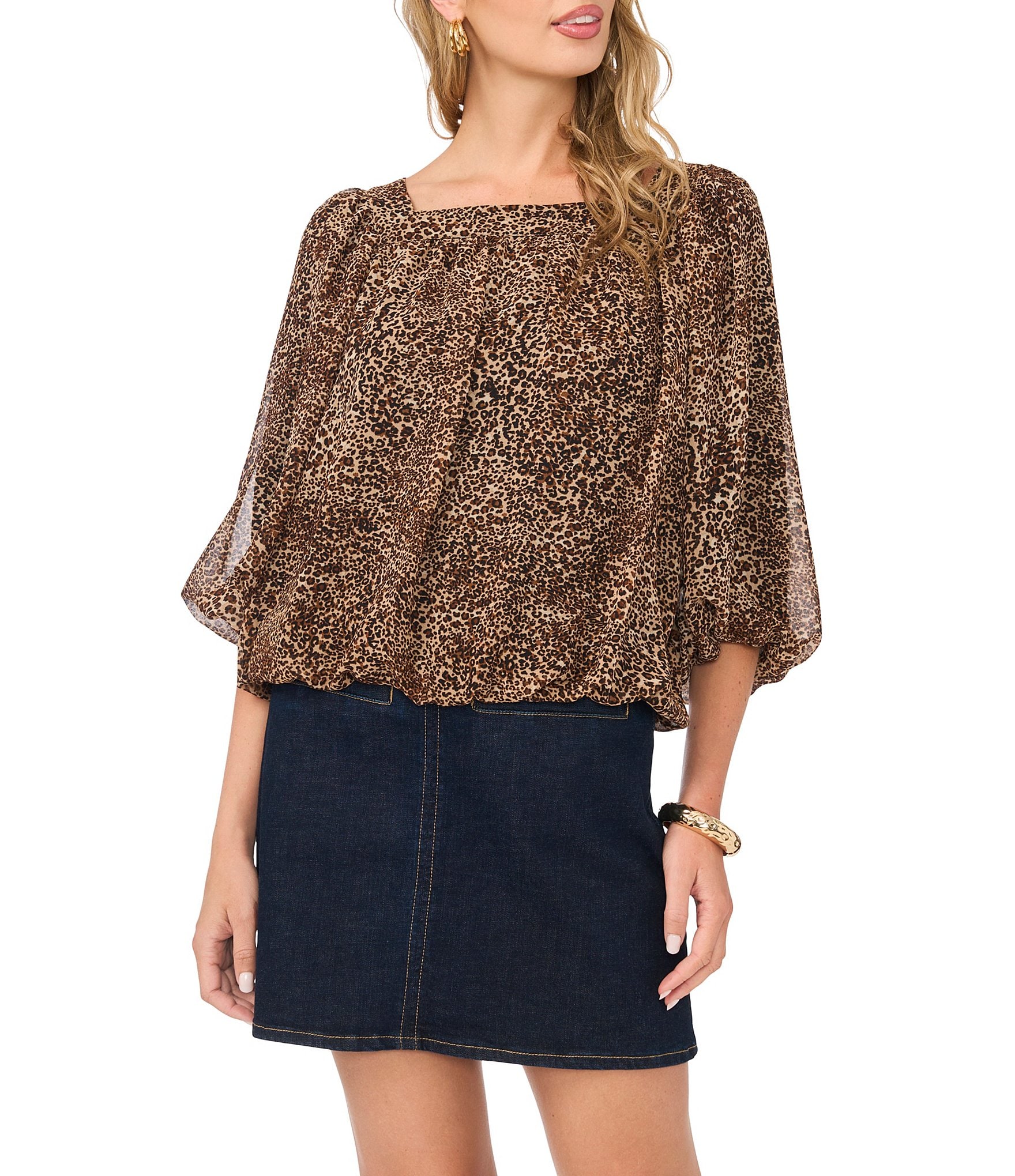 Vince Camuto Square Neck 3/4 Sleeve Bubble Blouse