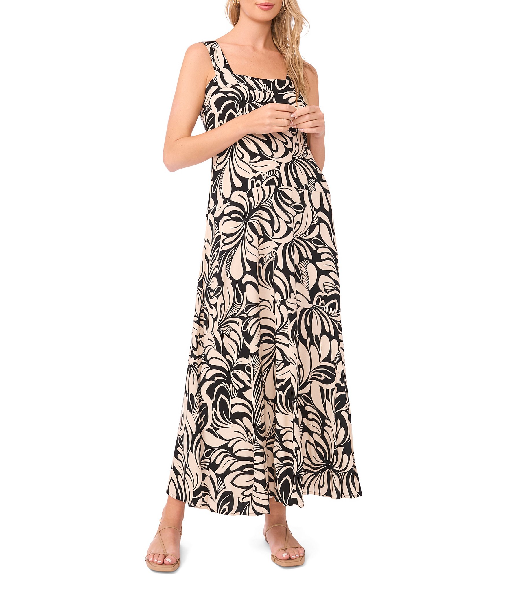 Vince Camuto Thick Strap Square Neck Maxi Dress
