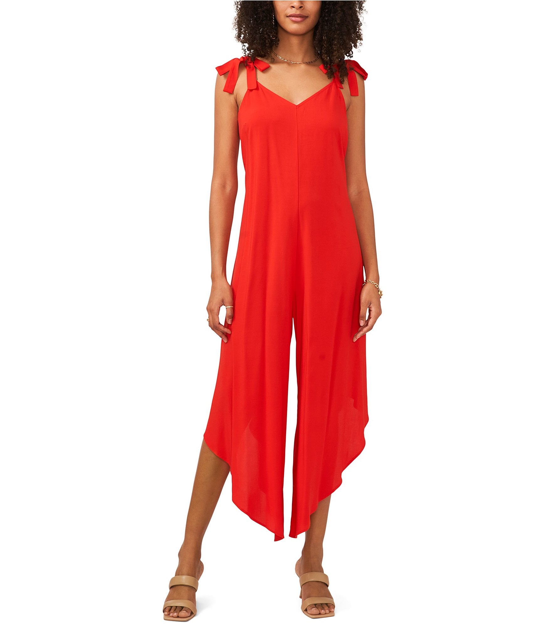 Red Jumpsuit With Tie Neck | MOE | SilkFred US