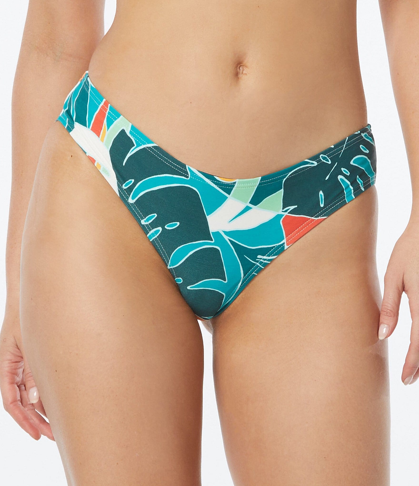 Vince Camuto Tropical Print V-Wire Neck Swim Top & Scoop Waist Shirred Back  Cheeky Swim Bottom