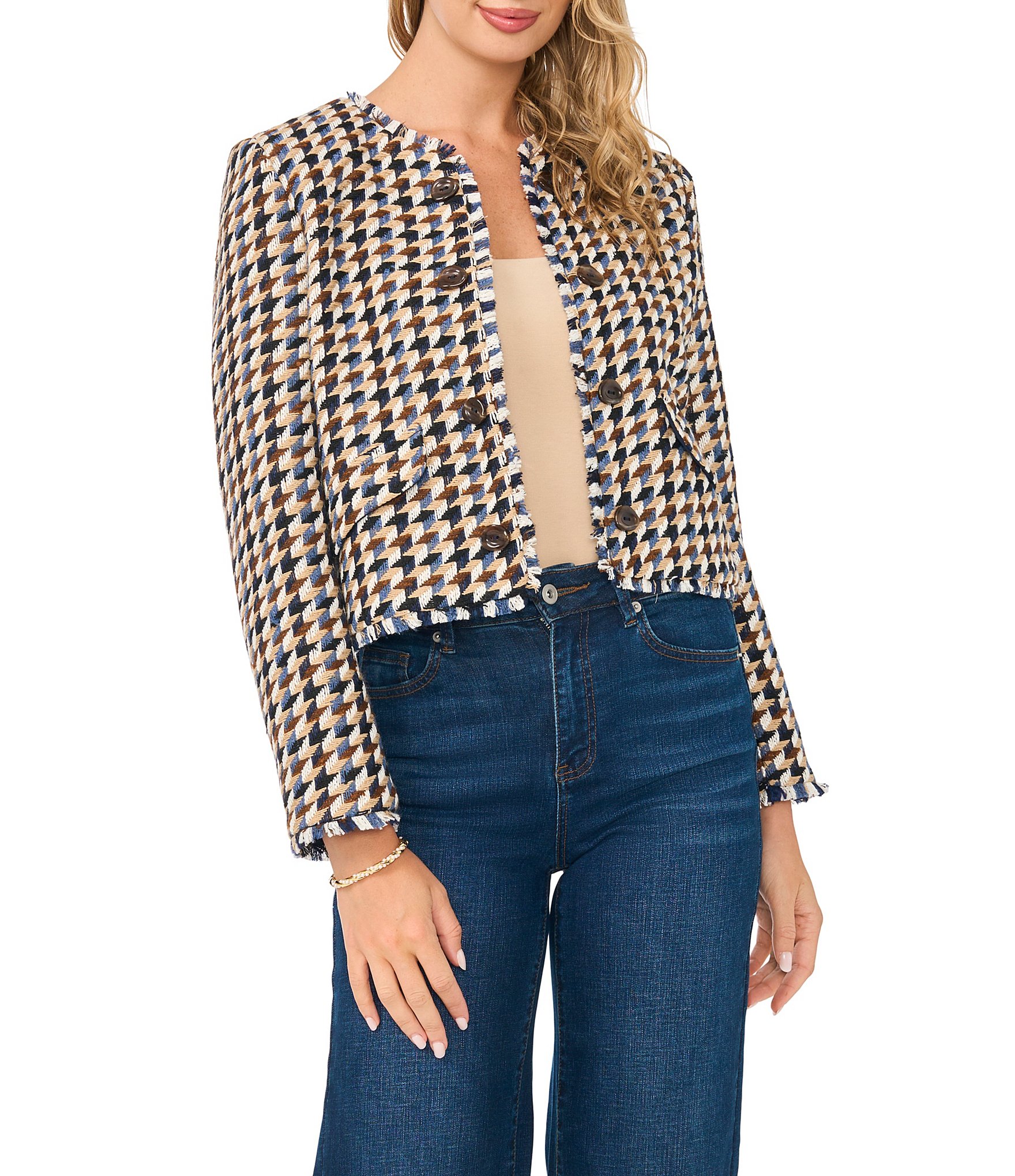 Vince Camuto Tweed Crop Button Front Jacket