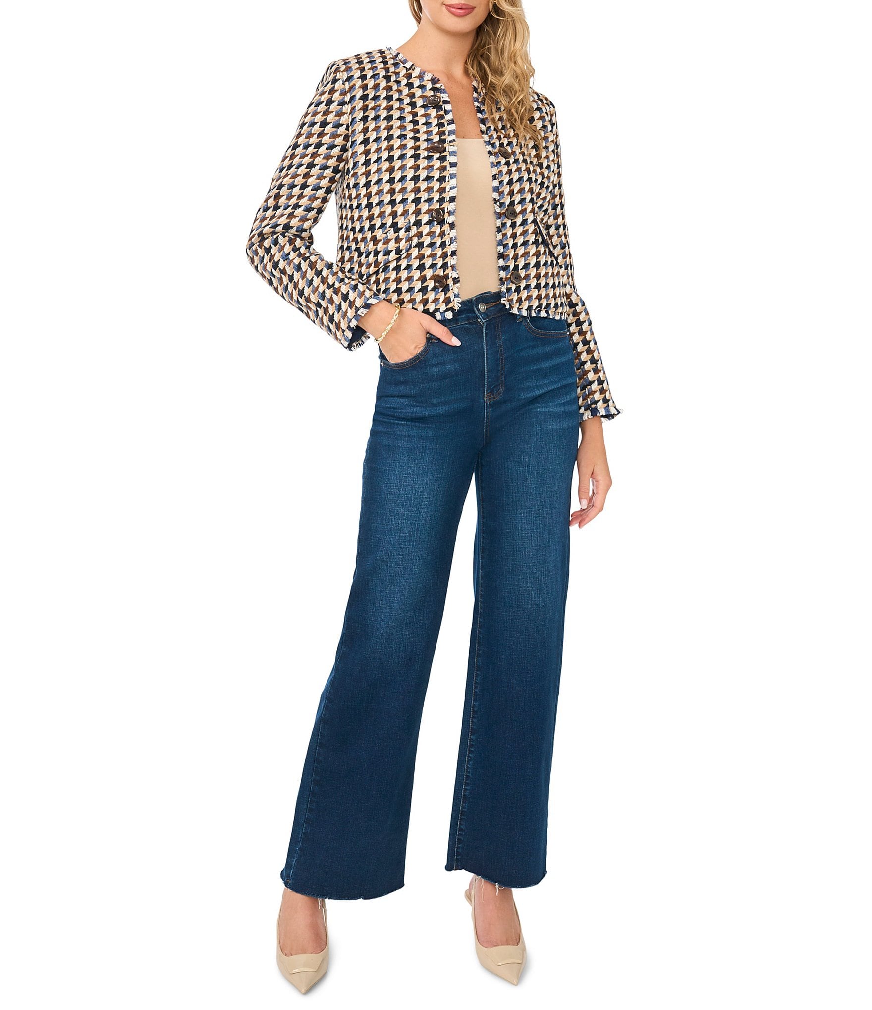 Vince Camuto Tweed Crop Button Front Jacket