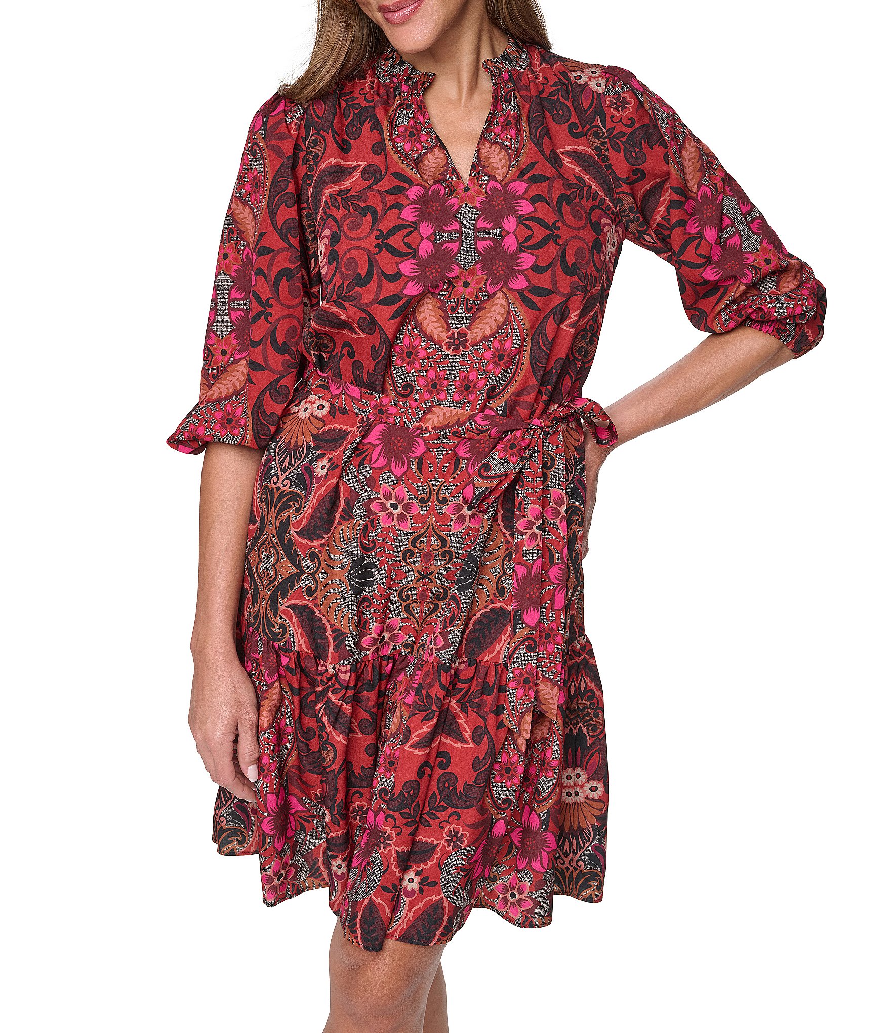 Vince Camuto V-Neck 3/4 Sleeve Mini Dress