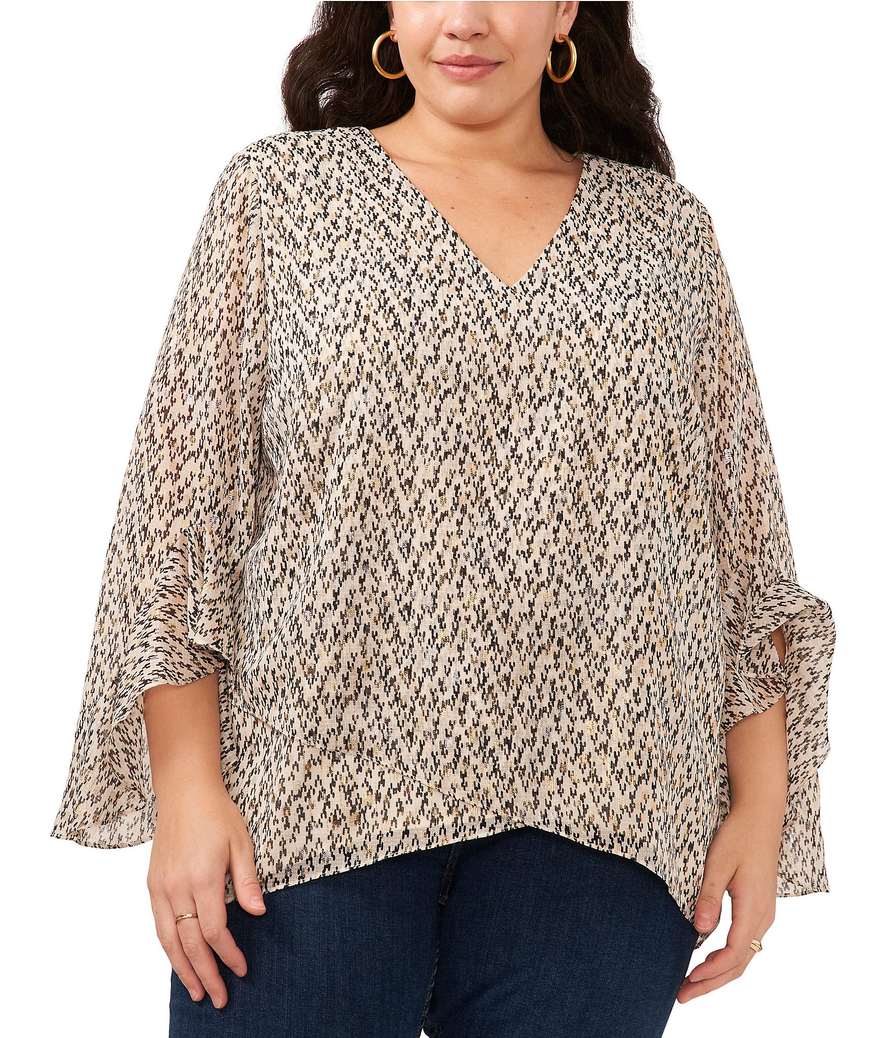 Vince Camuto V Neck Long Ruffle Sleeve Blouse | Dillard's