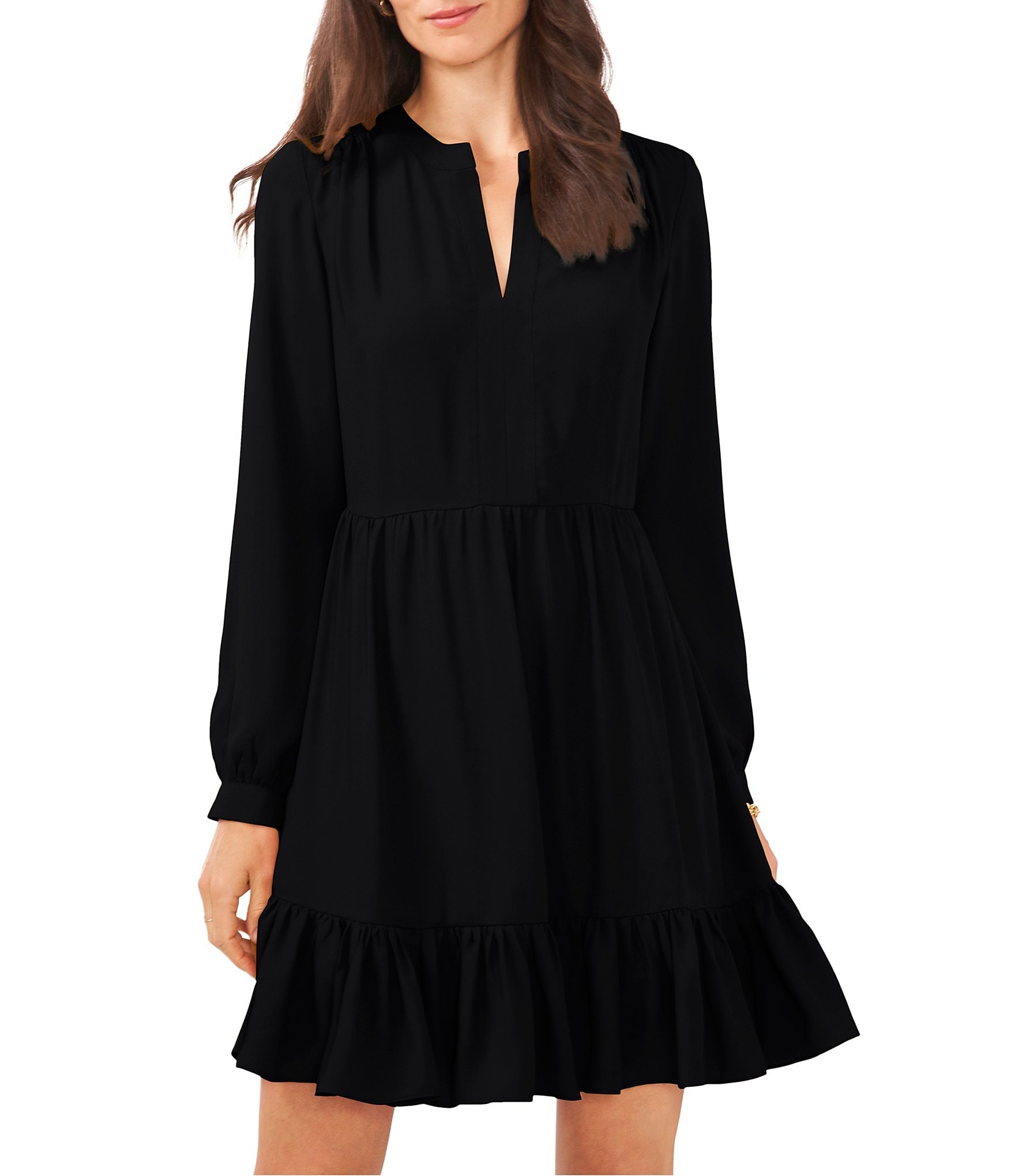 Vince Camuto V-Neck Long Sleeve A-Line Mini Dress | Dillard's