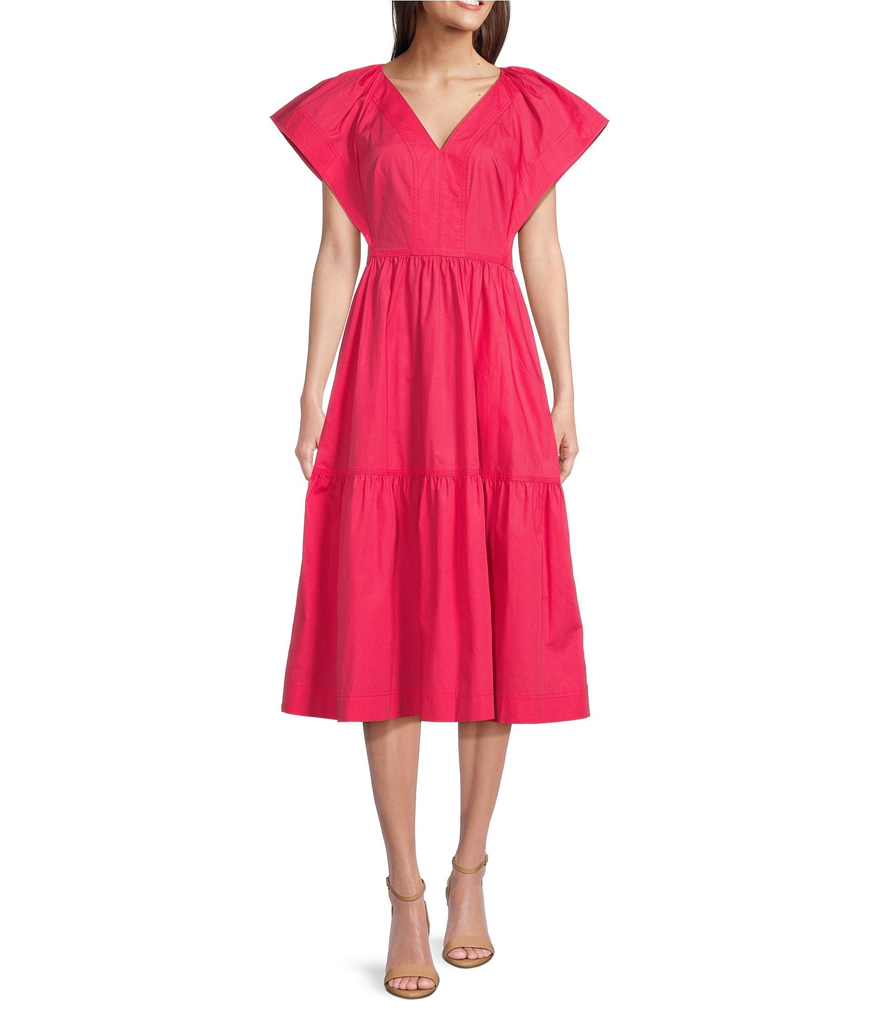 Vince Camuto V Neck Short Sleeve Midi Dress | Dillard's