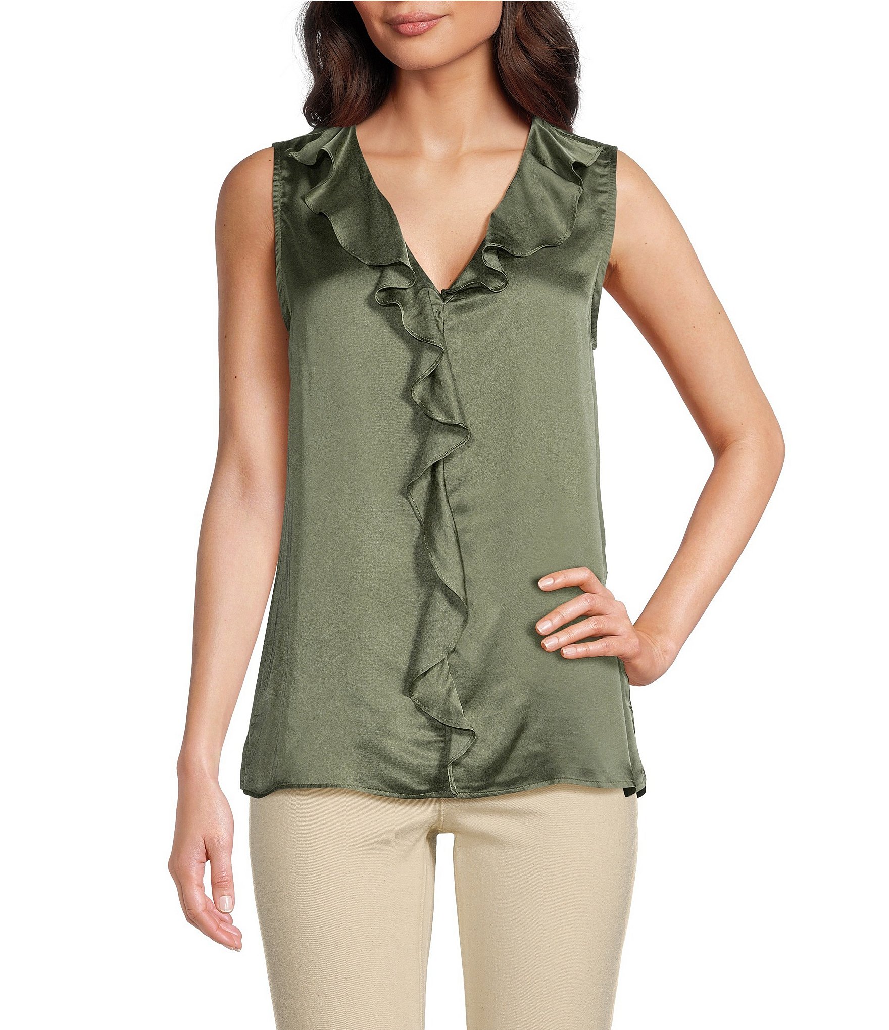 Vince Camuto Sleeveless newest V-Neck Linen Blouse Small