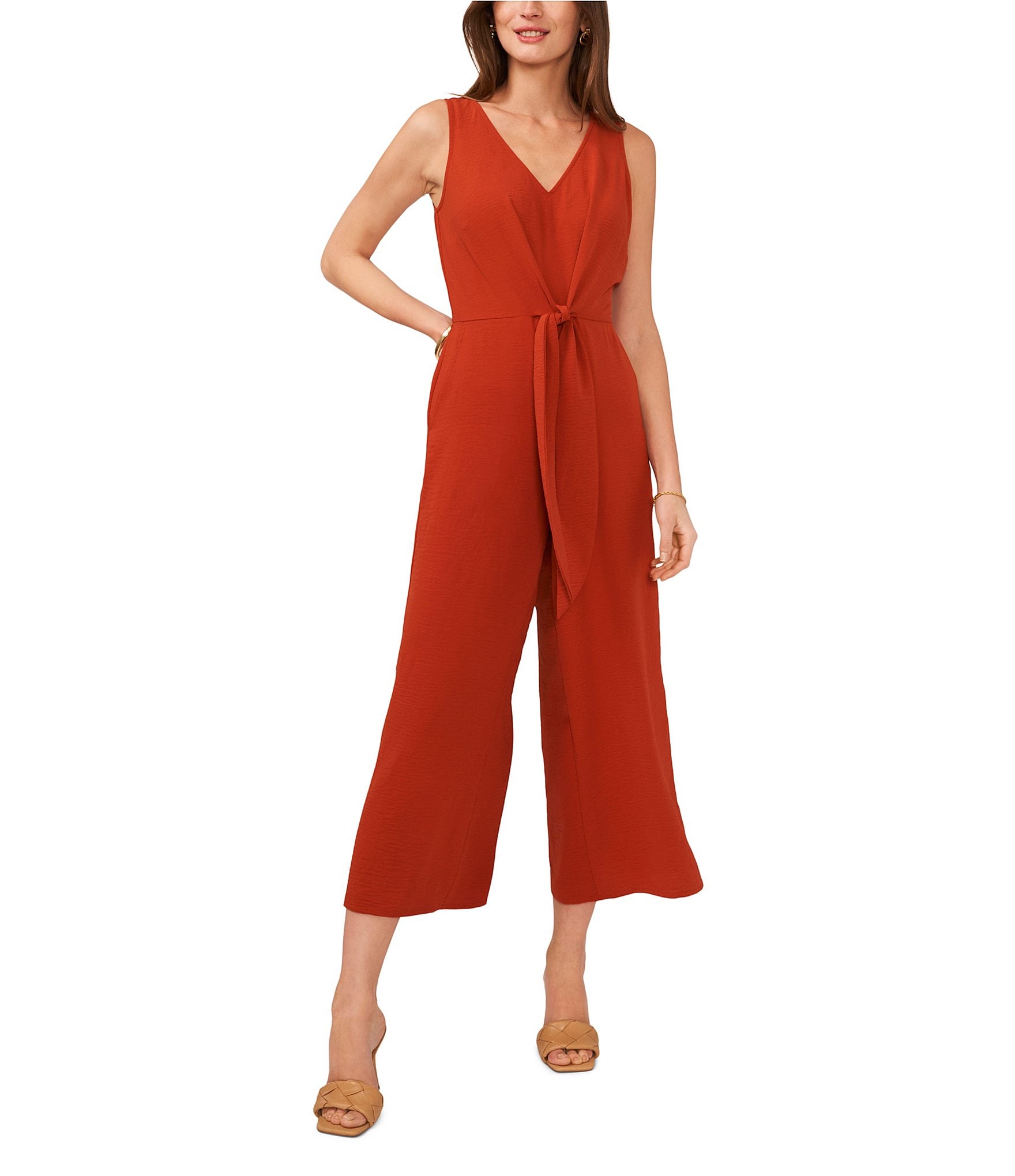 Lilly Pulitzer Jannah Red Sleeveless V-Neck Belted Jumpsuit sale Size 8